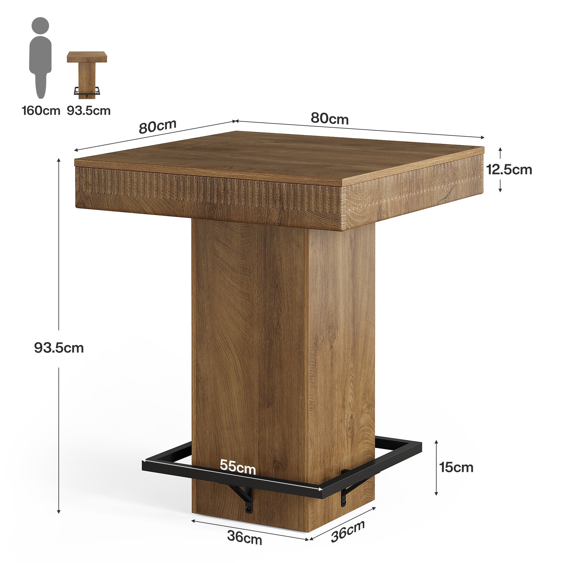 Tribesigns Mesa de bar cuadrada de 80 cm con tablero de madera y patas de metal, Mesa alta de bistro industrial