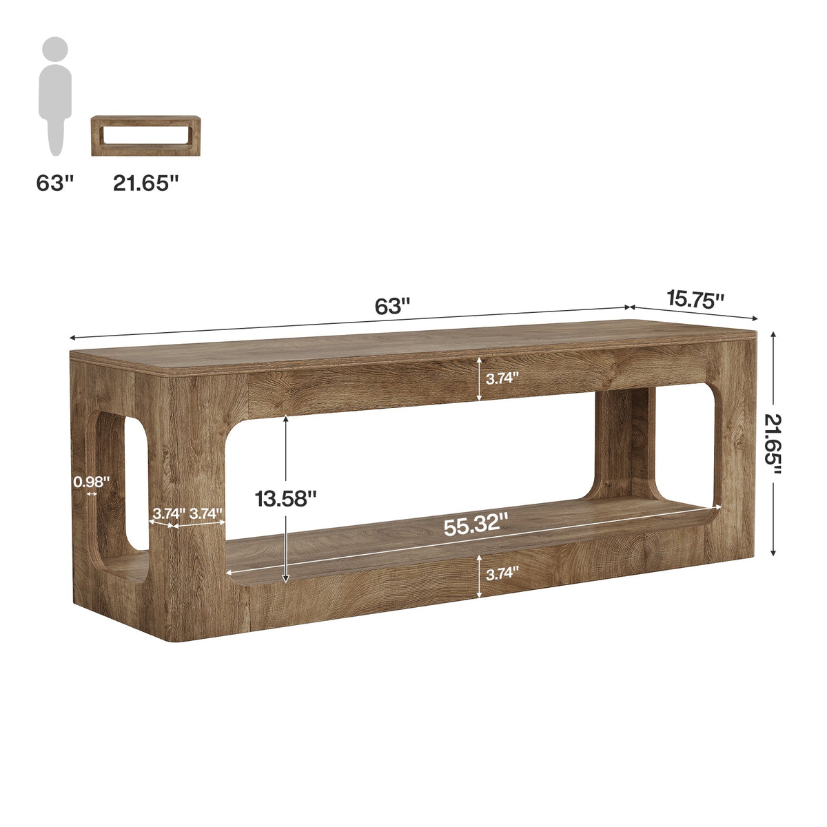 Tribesigns Mueble bajo para TV de 160 cm estilo casa de campo, Mueble para televisores de 55 a 75 pulgadas con 2 niveles