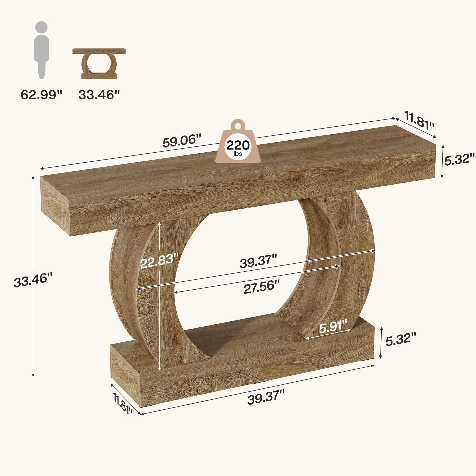 150 x 30 x 85 cm Tribesigns landelijke consoletafel met ronde open voet, smalle 2-laagse haltafel voor hal en woonkamer