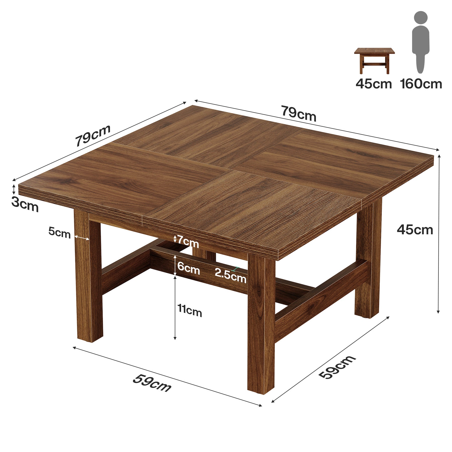 Tribesigns Mesa de centro cuadrada de 79 cm, Mesa de salón con patas robustas y tablero grande