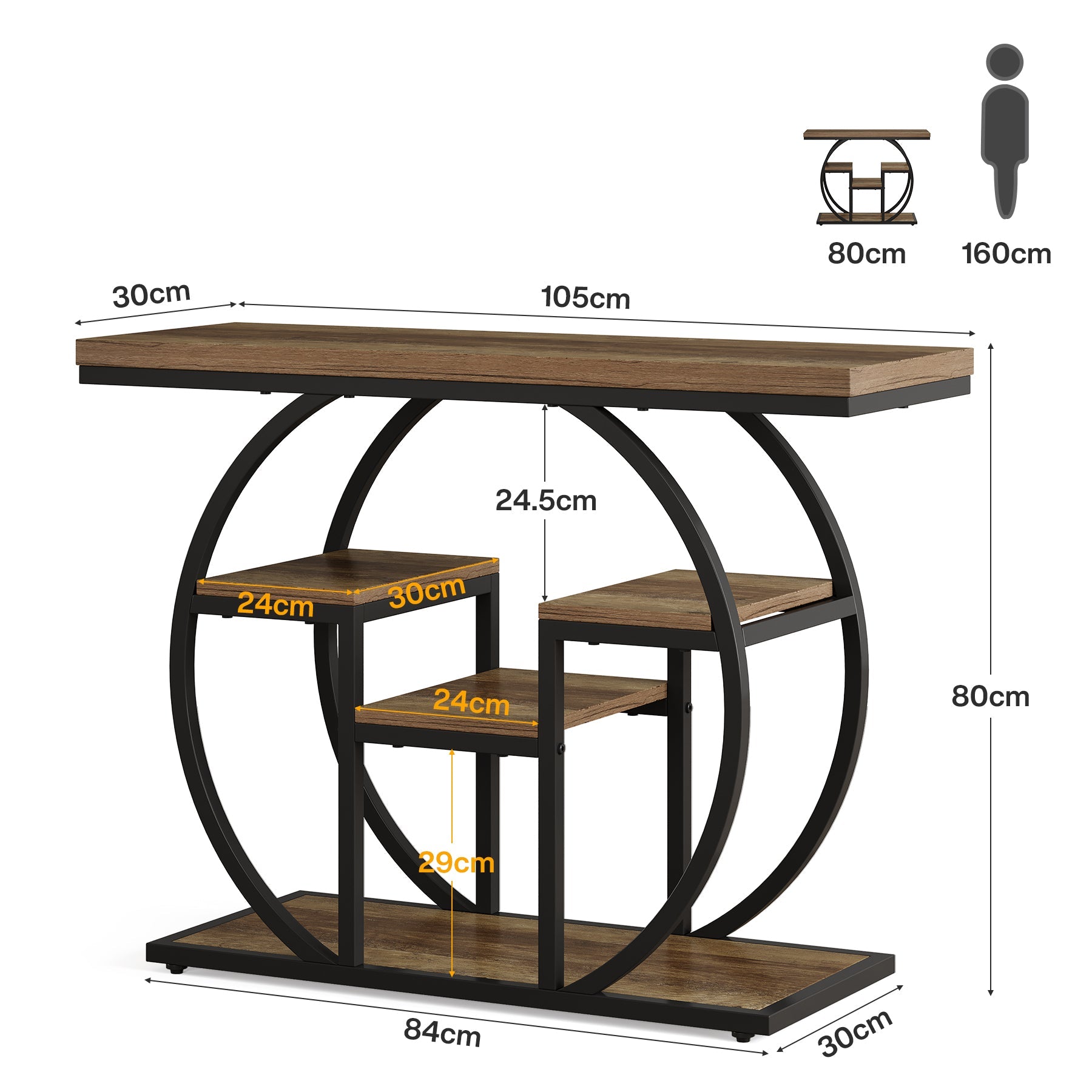 Tribesigns Mesa consola 105 cm de ancho con 4 estantes, Mesa auxiliar de estilo industrial con marco curvo