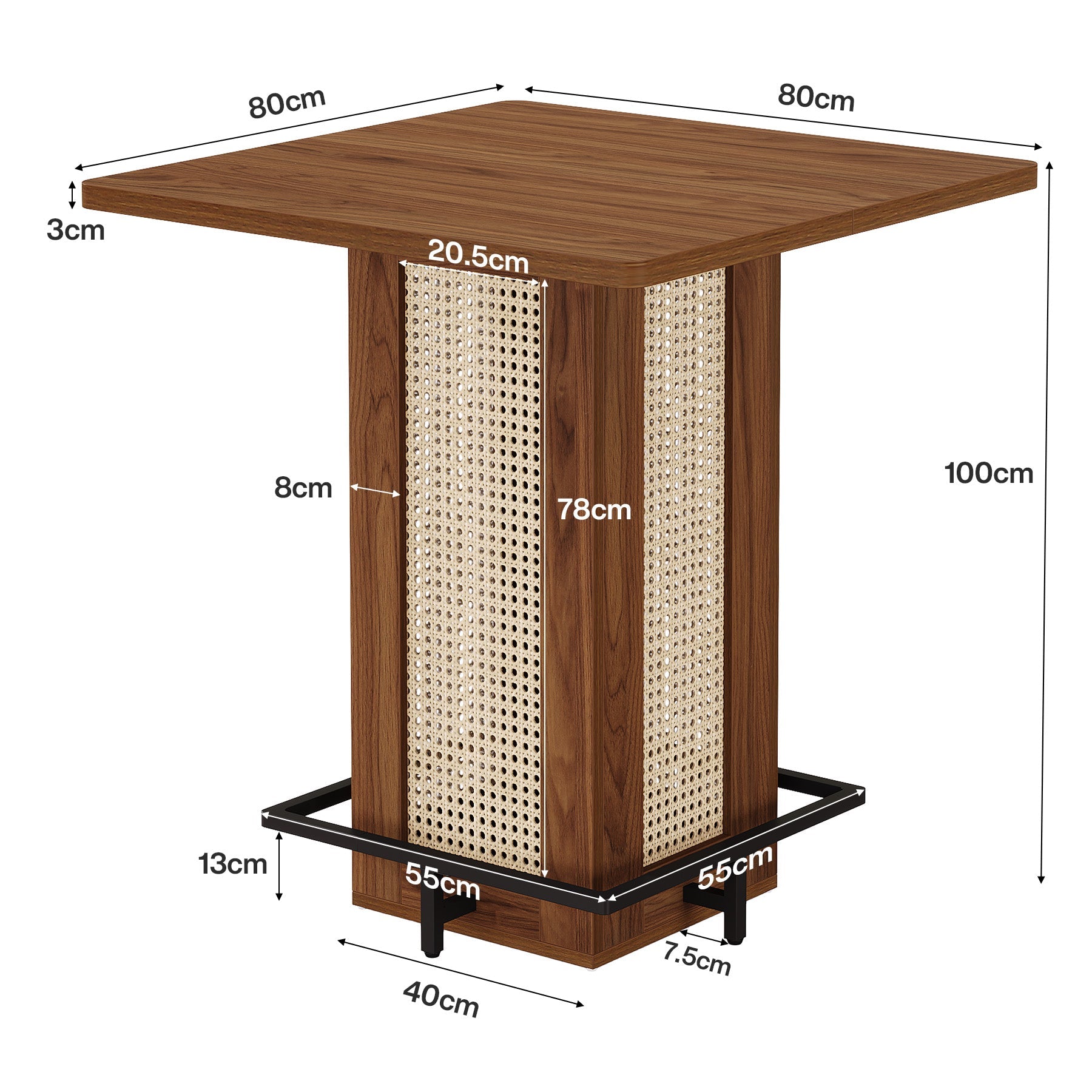 Tribesigns Mesa de bar cuadrada de estilo rústico, Mesa alta compacta con aspecto de ratán y reposapiés de metal