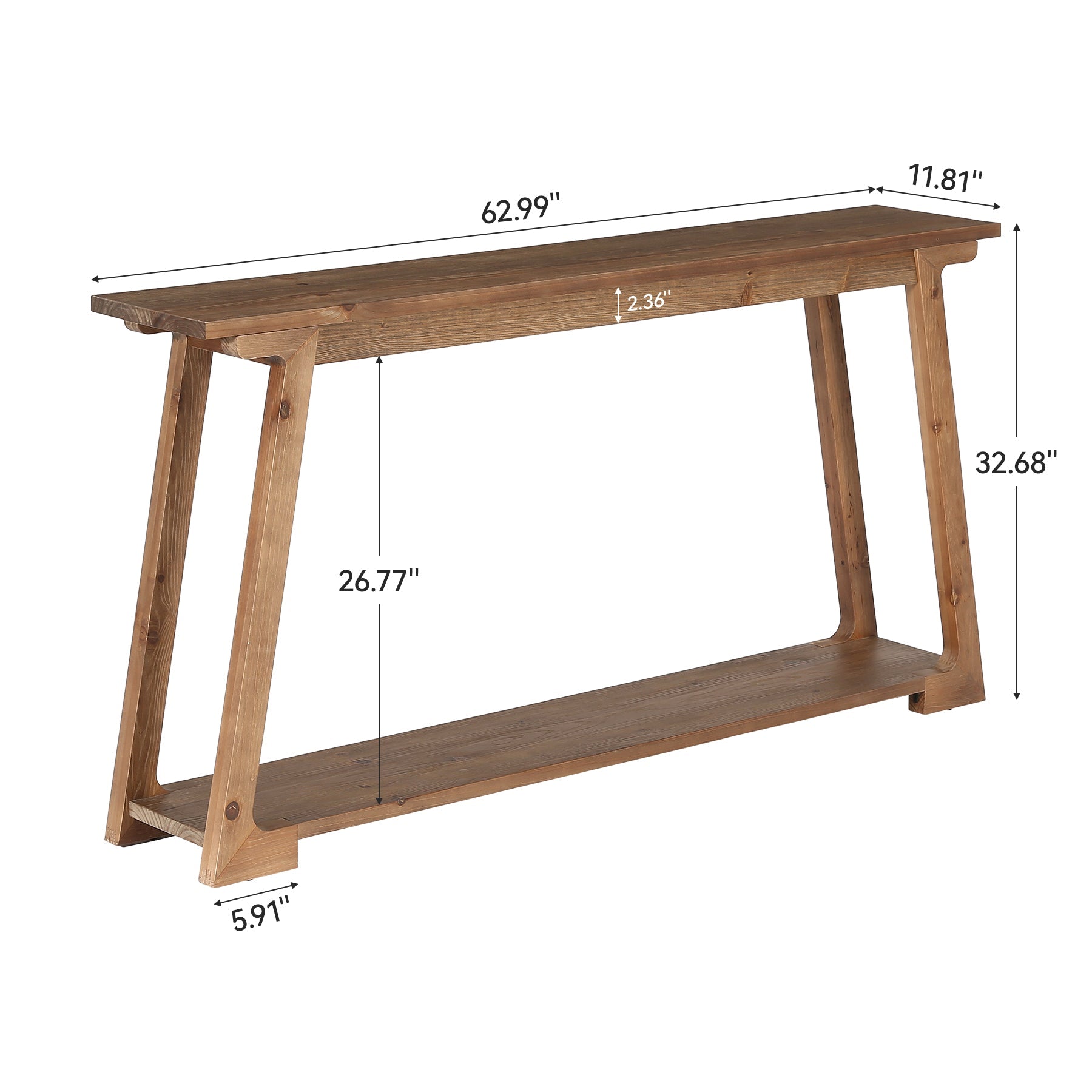 Tribesigns Mesa consola de madera maciza de 160 cm situada detrás del sofá con 2 estantes, Mesa de centro larga y estrecha para salón y recibidor
