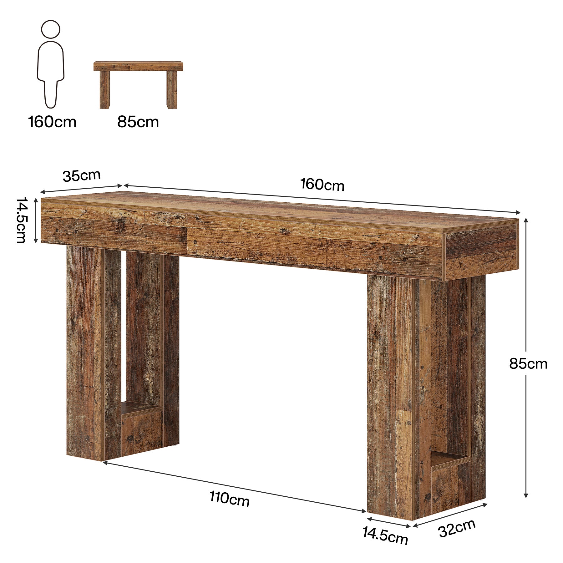 Tribesigns Mesa consola de 160 cm, Mesa de sofá de madera de estilo rústico Mesa de entrada