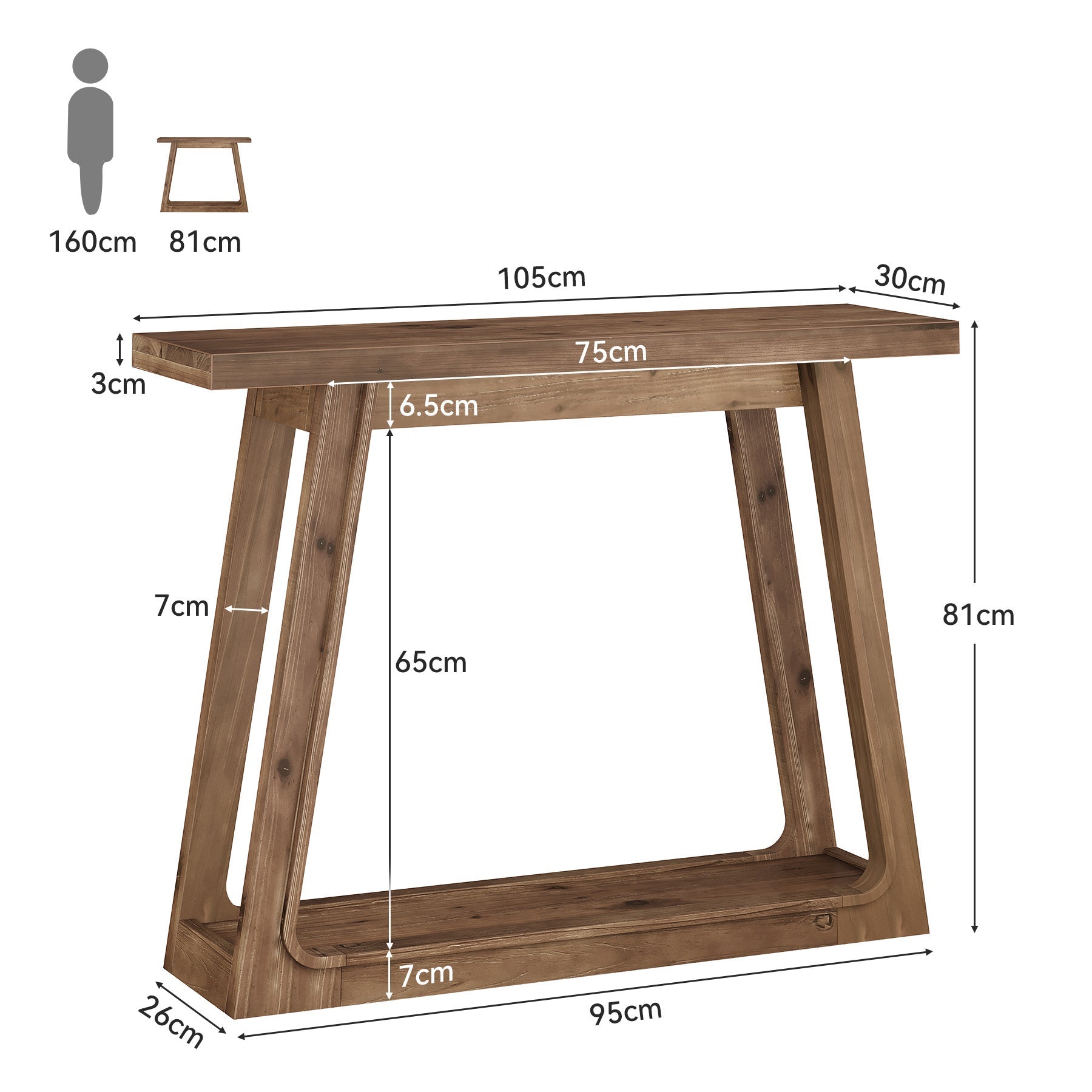 Tribesigns Massivholz Konsolentisch 105 cm mit Ablage, 2-stufiger Sofatisch im Landhausstil