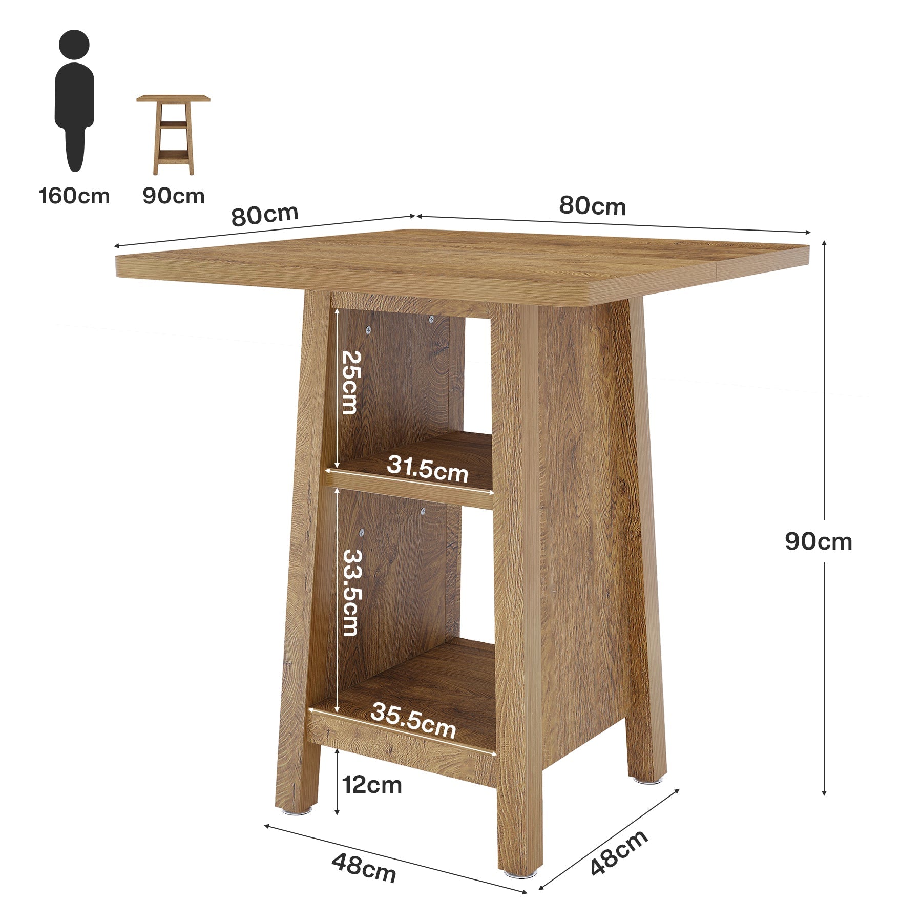 Tribesigns Isla de cocina de 90 cm, Mesa de cocina cuadrada con 2 estantes para cocina