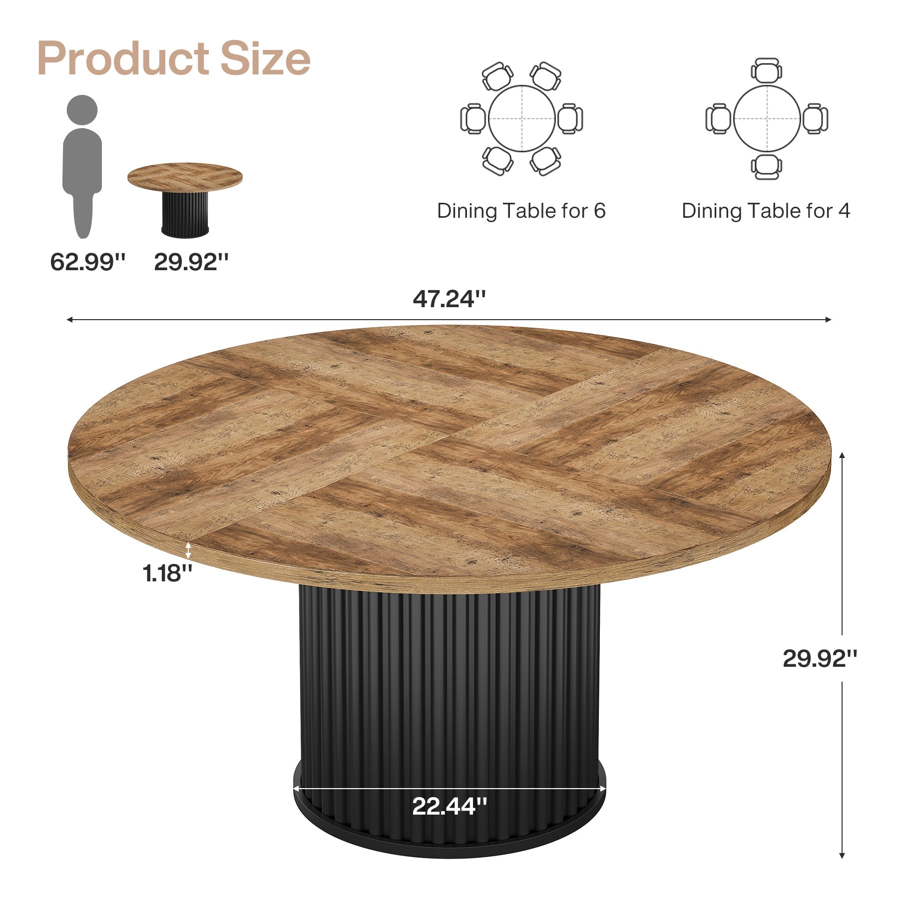 Tribesigns Mesa de comedor redonda negra de 120 cm para 4-6 personas, Mesa de cocina moderna con base de metal