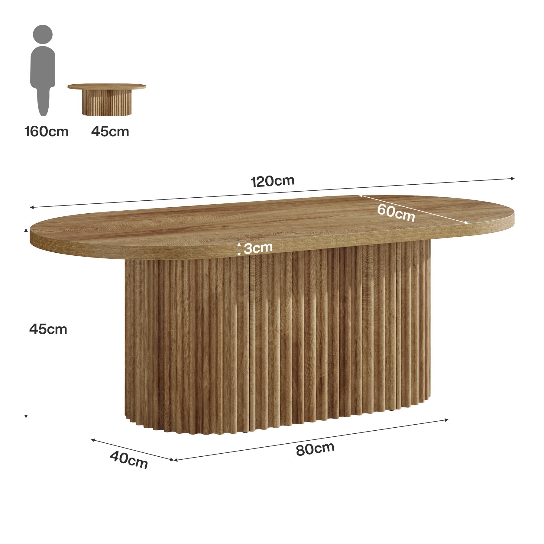 Tribesigns Mesa de centro ovalada, Mesa auxiliar de madera de estilo rústico con diseño acanalado para sala de estar