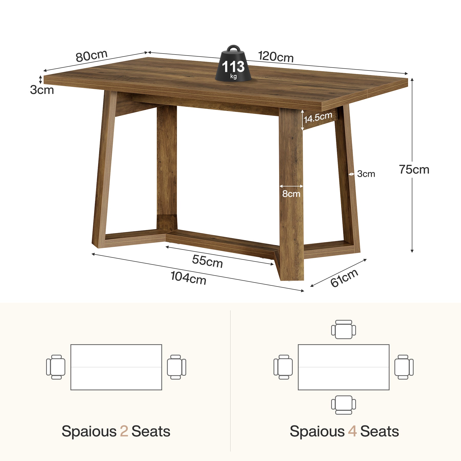 Tribesigns Mesa de comedor moderna de 120 cm para 4-6 personas MDF con aspecto de madera maciza