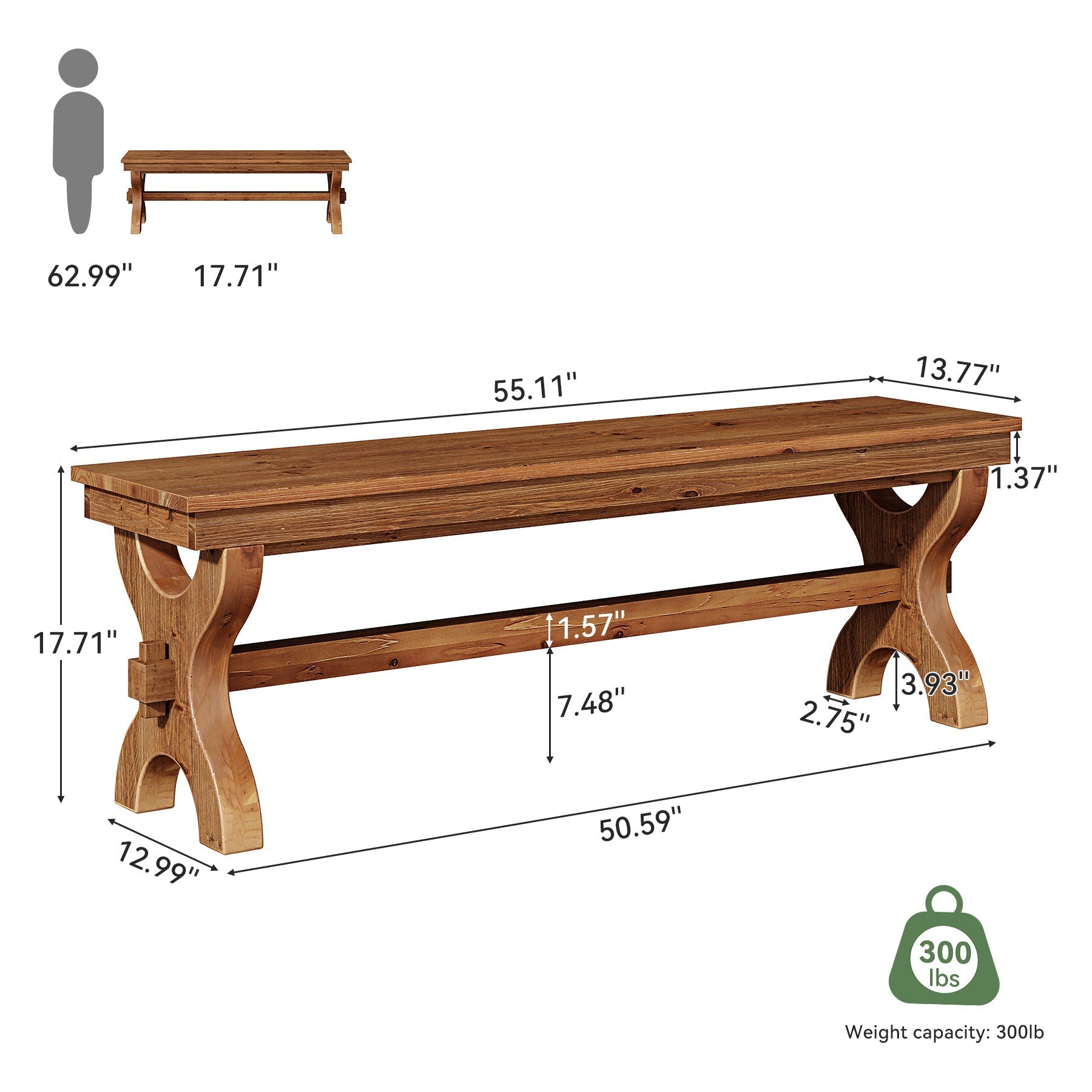 Tribesigns Banco de madera maciza de 140 cm, Banco para recibidor y zapatero de estilo rústico para recibidor, dormitorio y comedor