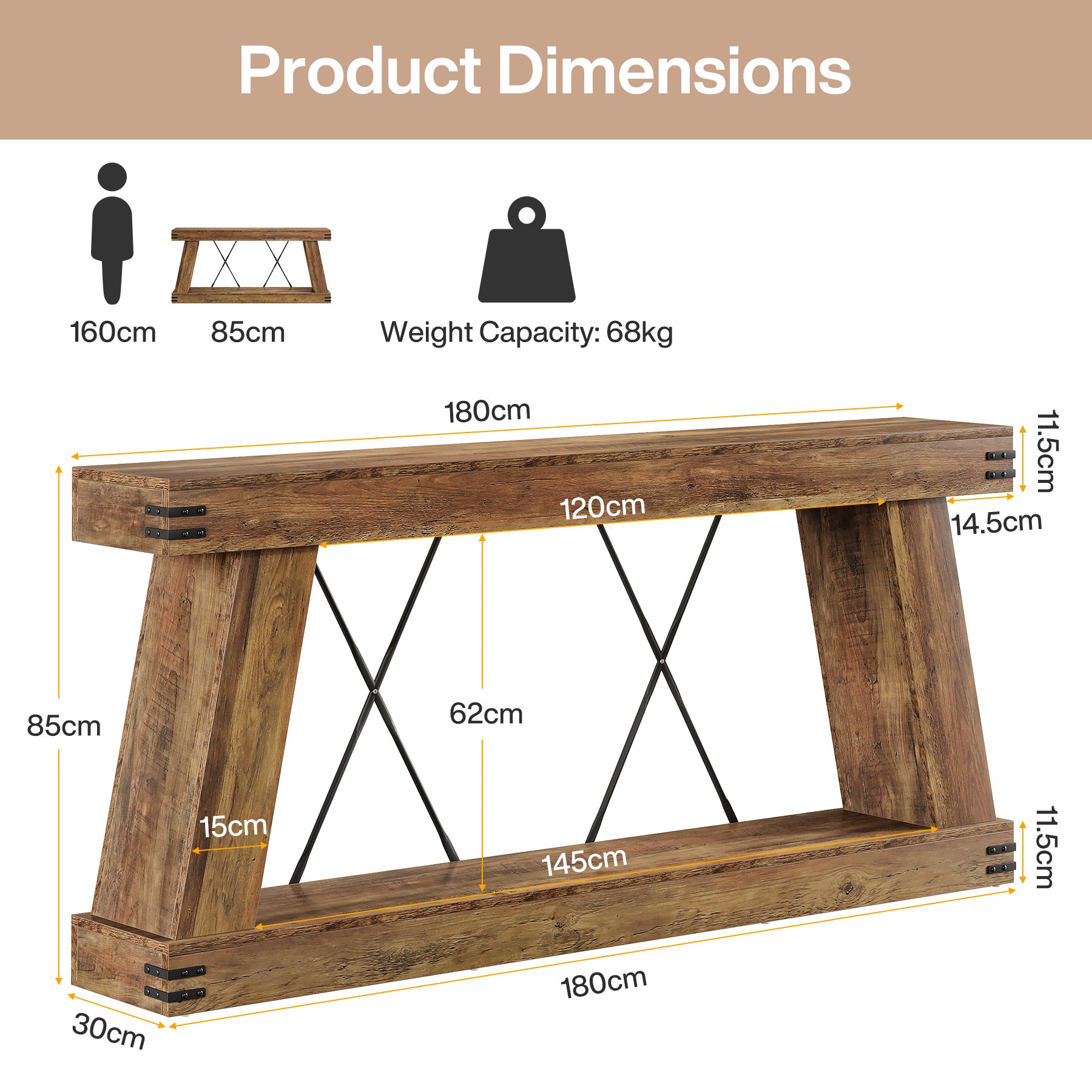 Tribesigns Mesa consola 180 x 30 x 85 cm, Mesa auxiliar Mesa de pasillo Mesa de sofá