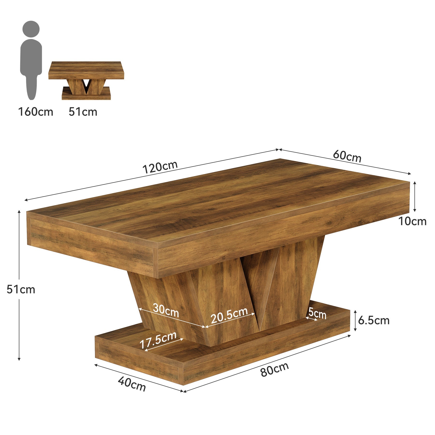 Tribesigns Mesa de centro rectangular de 120 cm de estilo mid century, Mesa de salón en imitación madera con base maciza y base en forma de V
