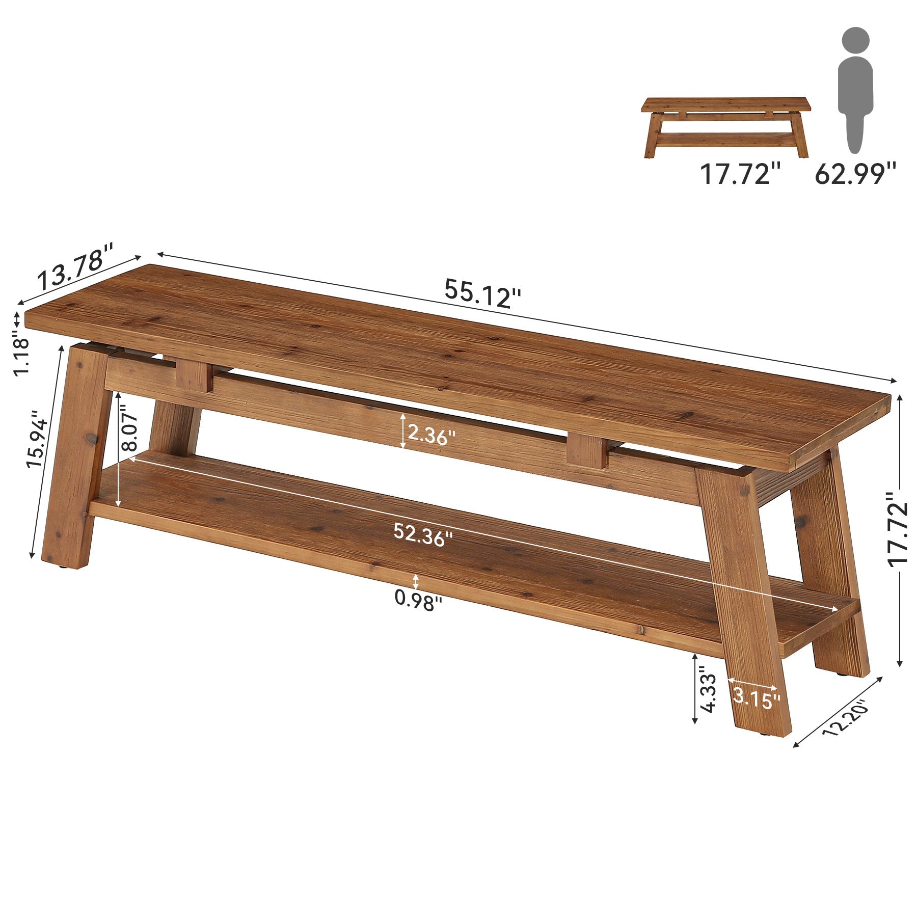 Tribesigns Massivholz Sitzbank 140 cm mit Schuhablage, Holzbank für Eingangsbereich & Schlafzimmer