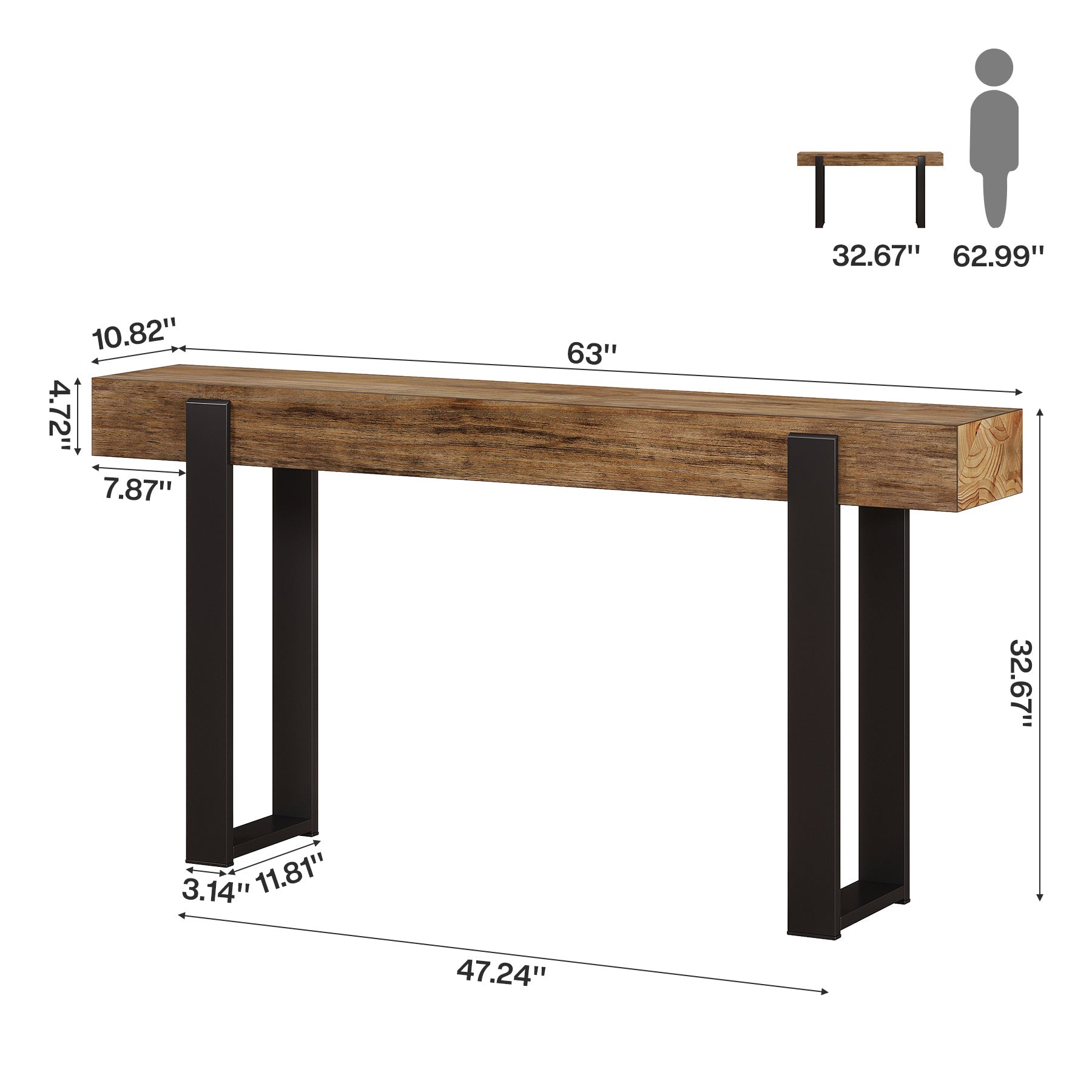 Tribesigns Mesa consola de madera maciza de 160 x 30 cm con patas de soporte metálicas