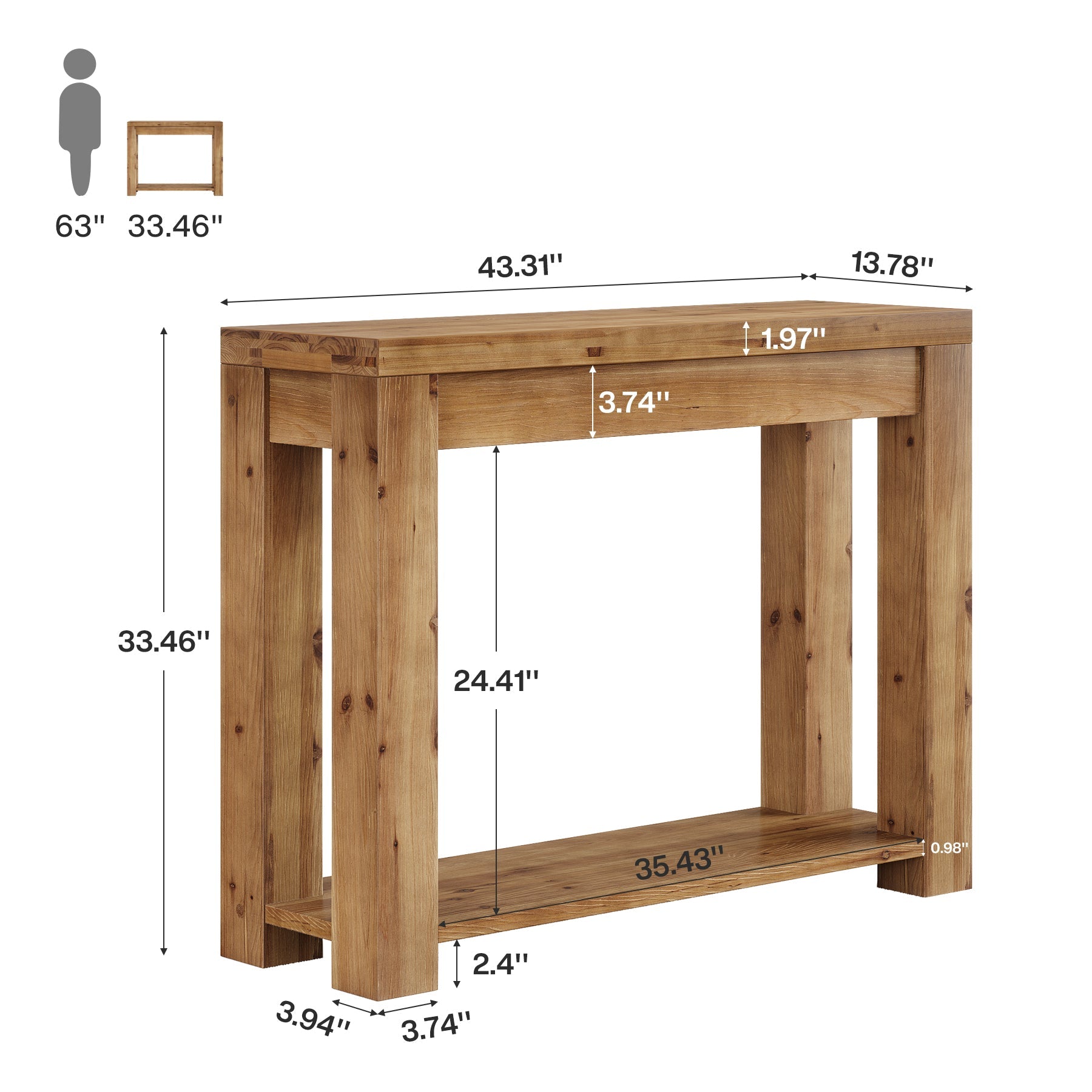 Tribesigns Consola de estilo rústico de madera maciza de 110 cm, Mesa auxiliar estrecha para salón y recibidor