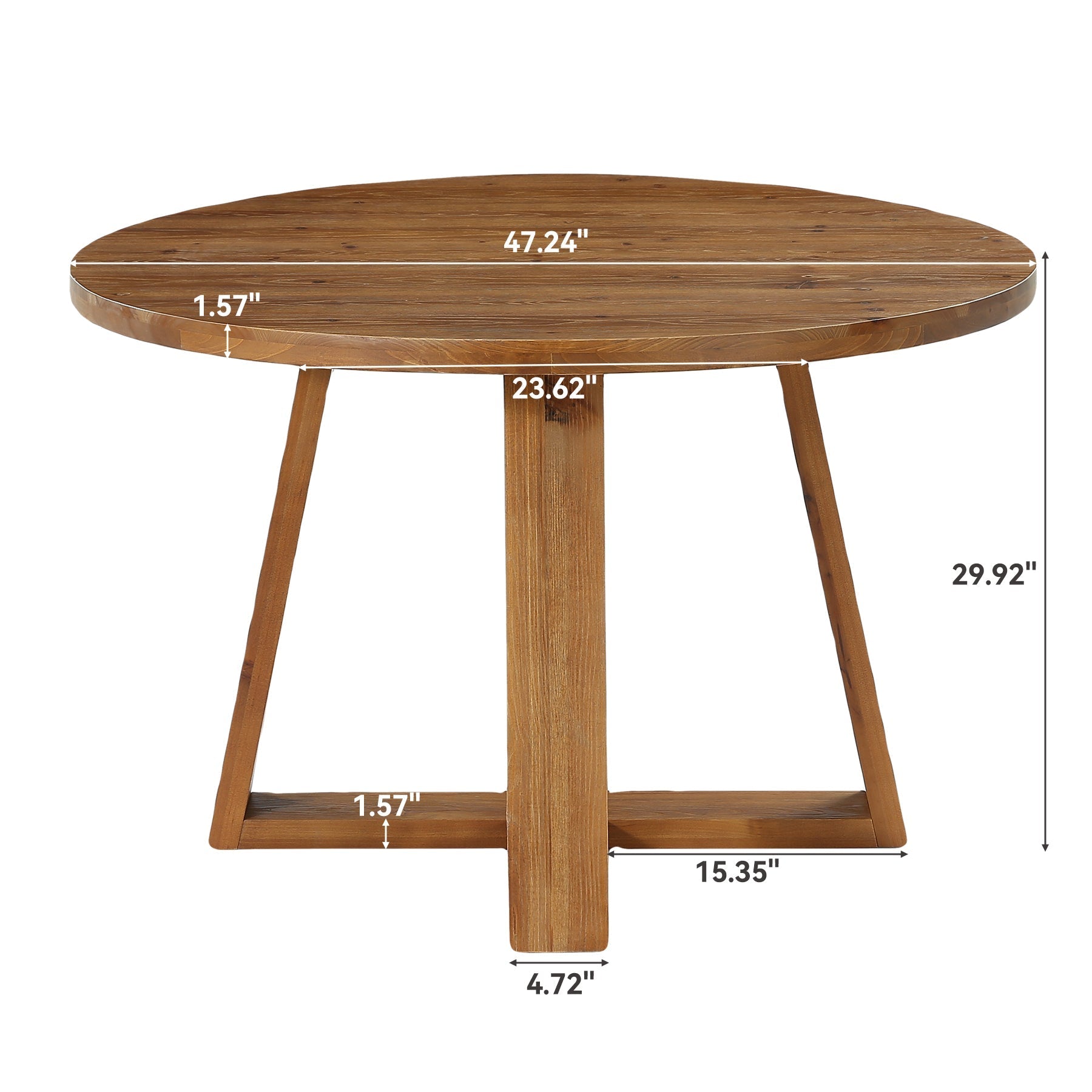 Tribesigns Mesa de comedor redonda de 120 cm, Mesa de cocina rústica de madera maciza con base de caballete para 4 personas