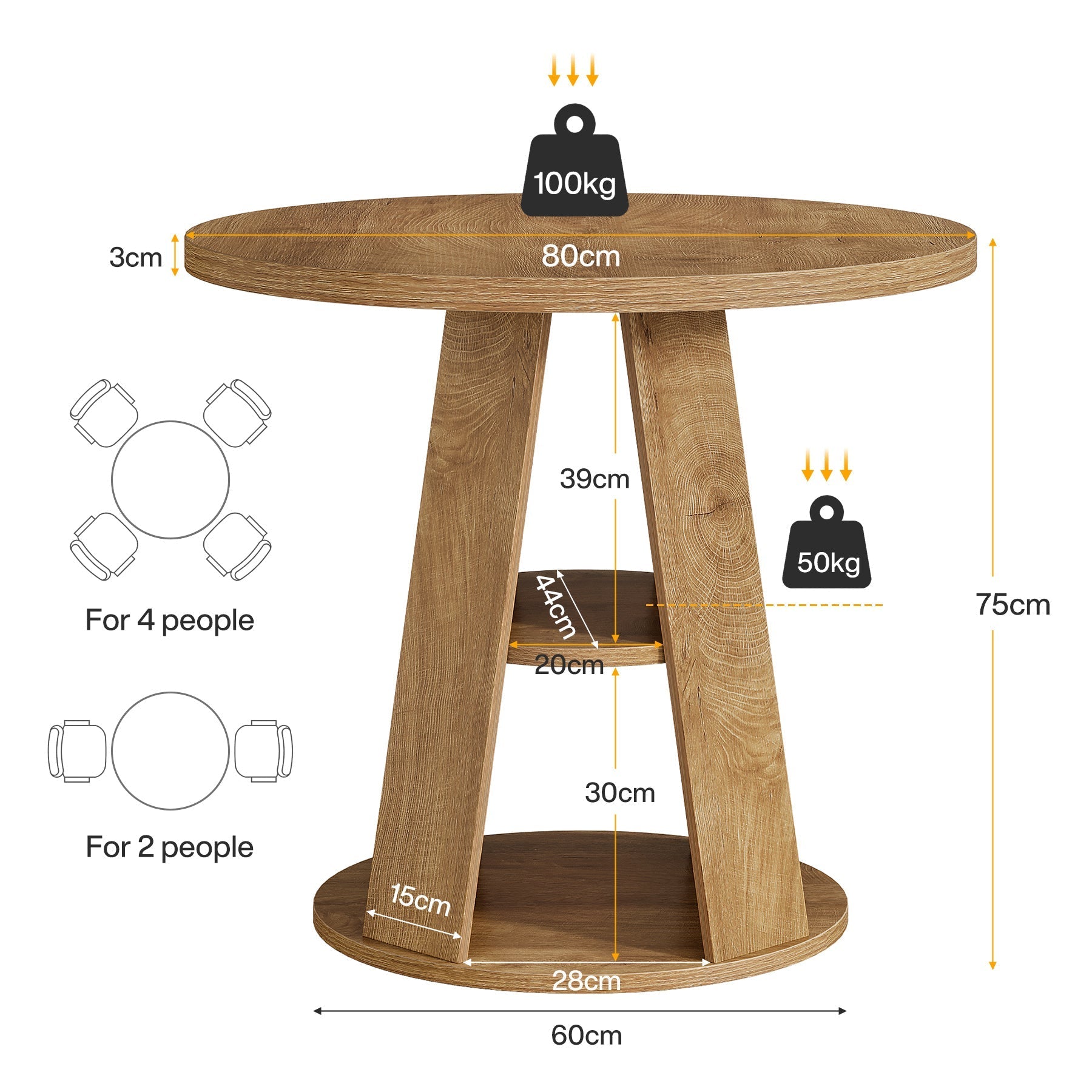 Tribesigns Mesa de comedor redonda de 80 cm para 2-4 personas, Mesa de cocina pequeña