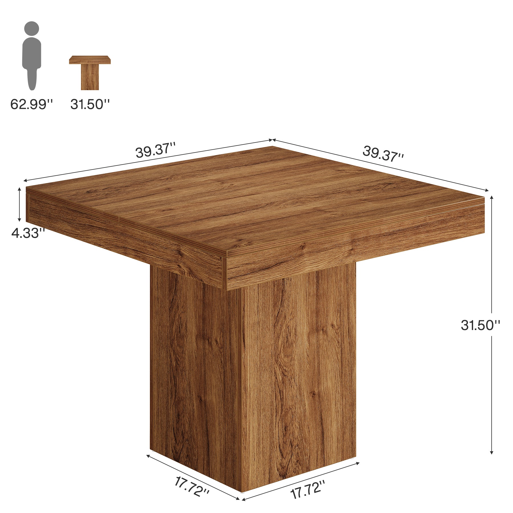 Tribesigns Mesa Comedor de 100 cm, Mesa Cocina Cuadrada para 4 Personas para Comedor