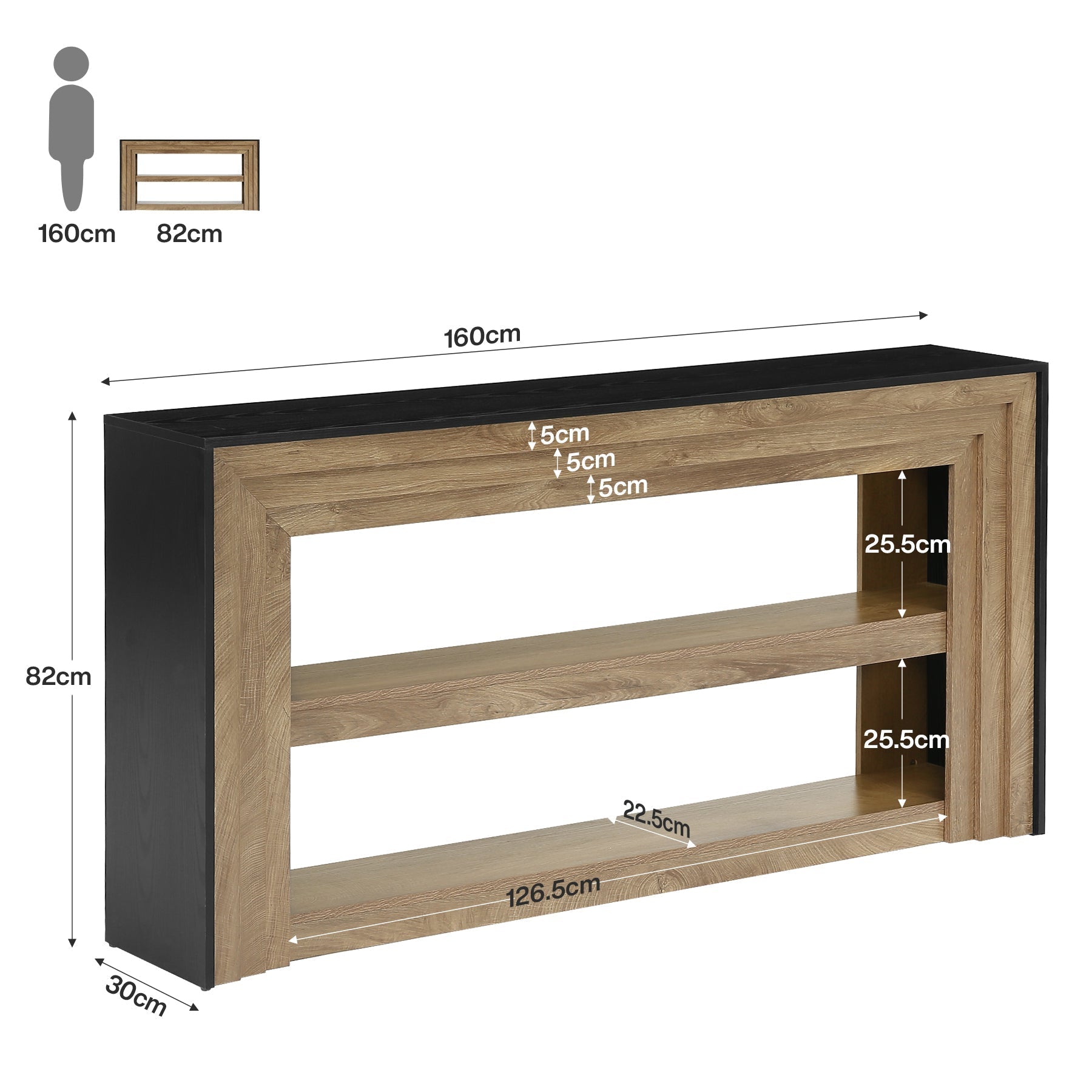 Tribesigns Consola de 160 cm de estilo rústico, Mesa de recibidor estrecha con 3 niveles y estantes abiertos
