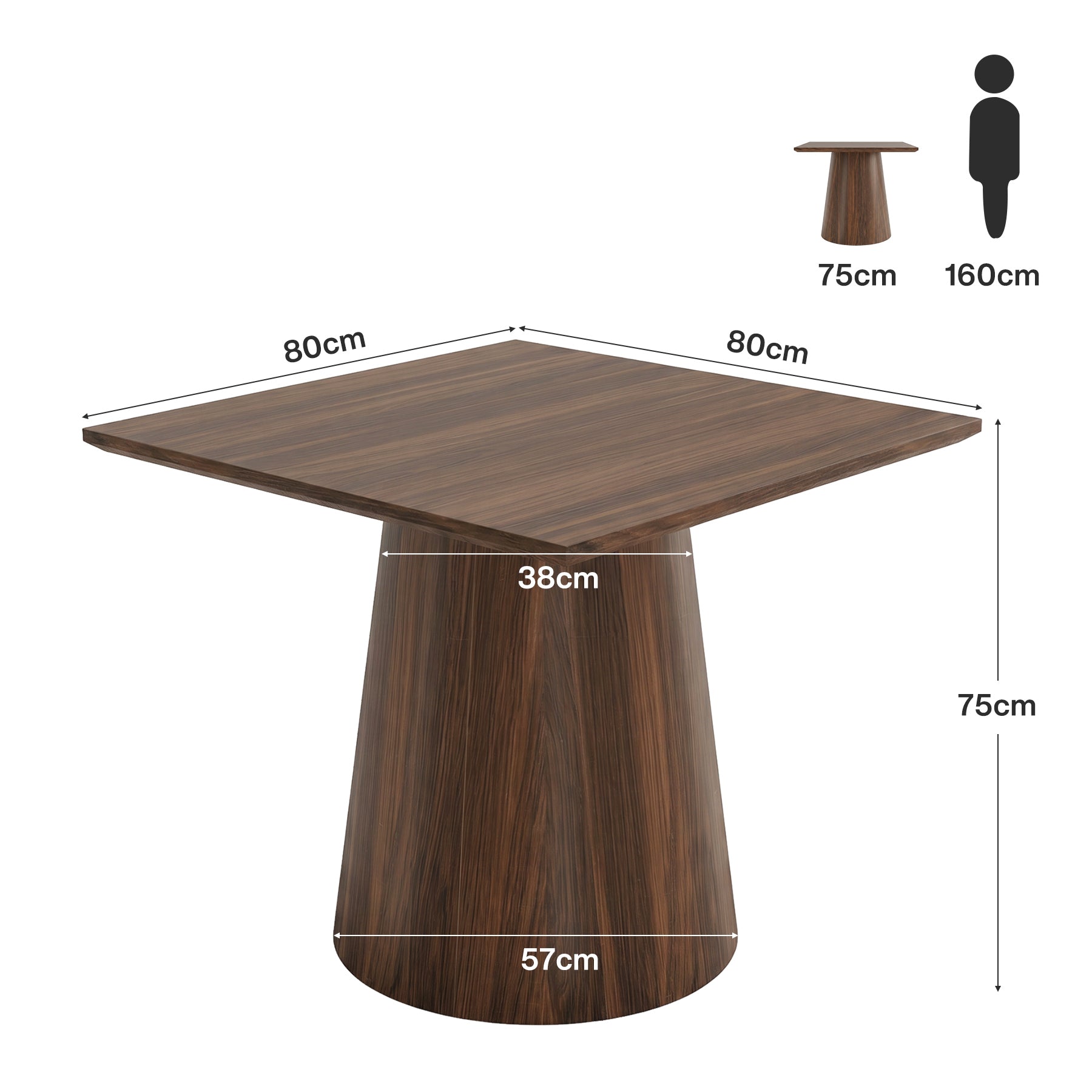 80 x 80 cm Tribesigns vierkante keukentafel met voetstuk, compacte eettafel voor kleine ruimtes