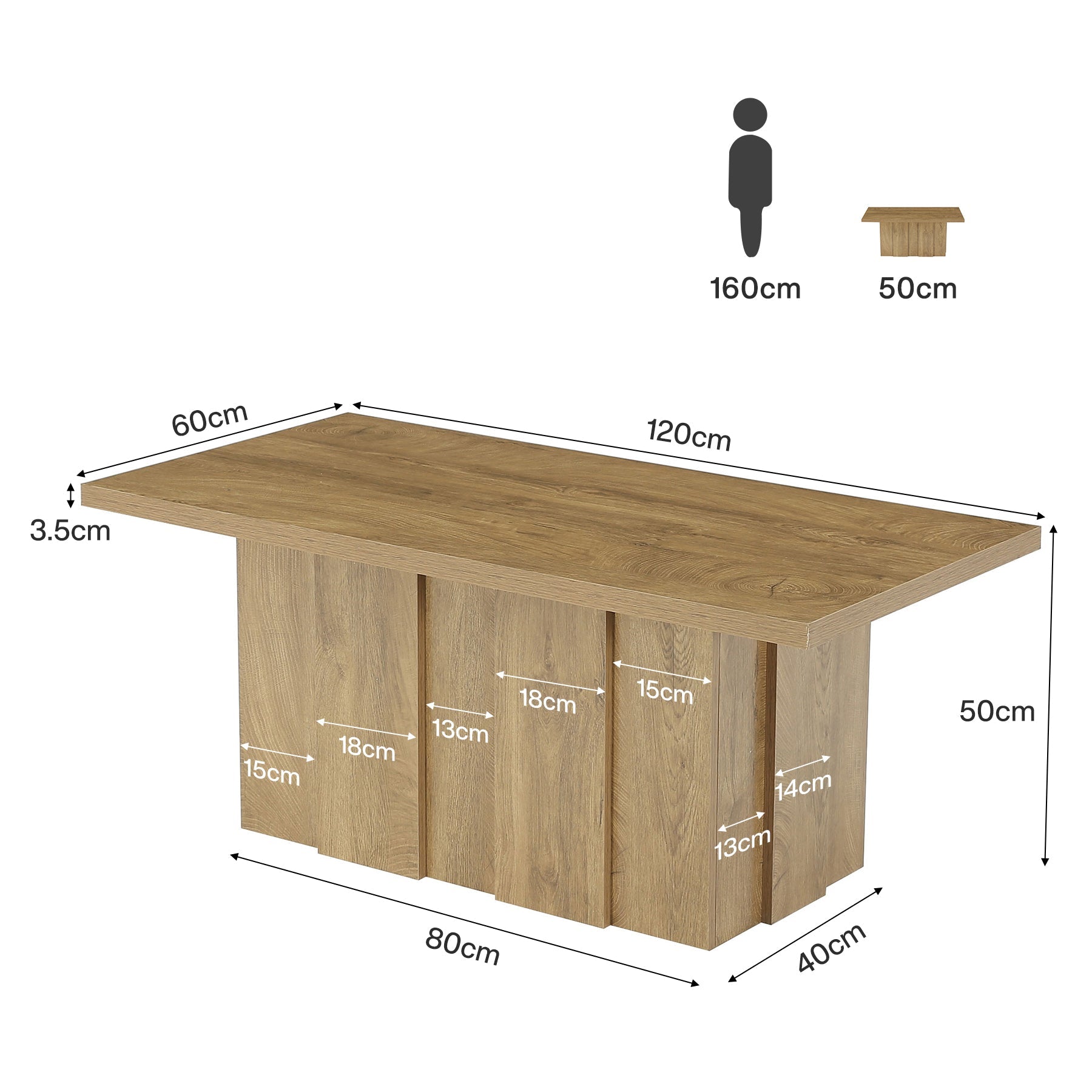 Tribesigns Mesa de centro de 120 cm, Mesa rectangular para salón de estilo rústico moderno con base acanalada