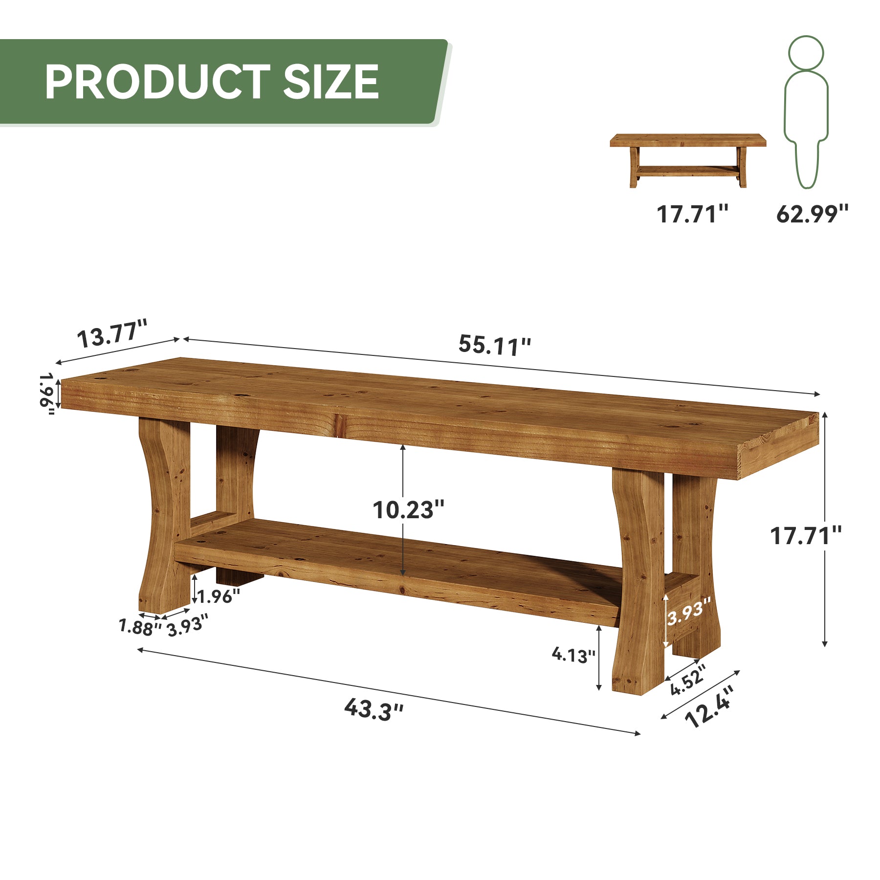 Tribesigns Banco de pasillo de madera maciza de 140 cm con almacenamiento abierto, Banco rústico para zapatos, ideal para pasillo, dormitorio y comedor