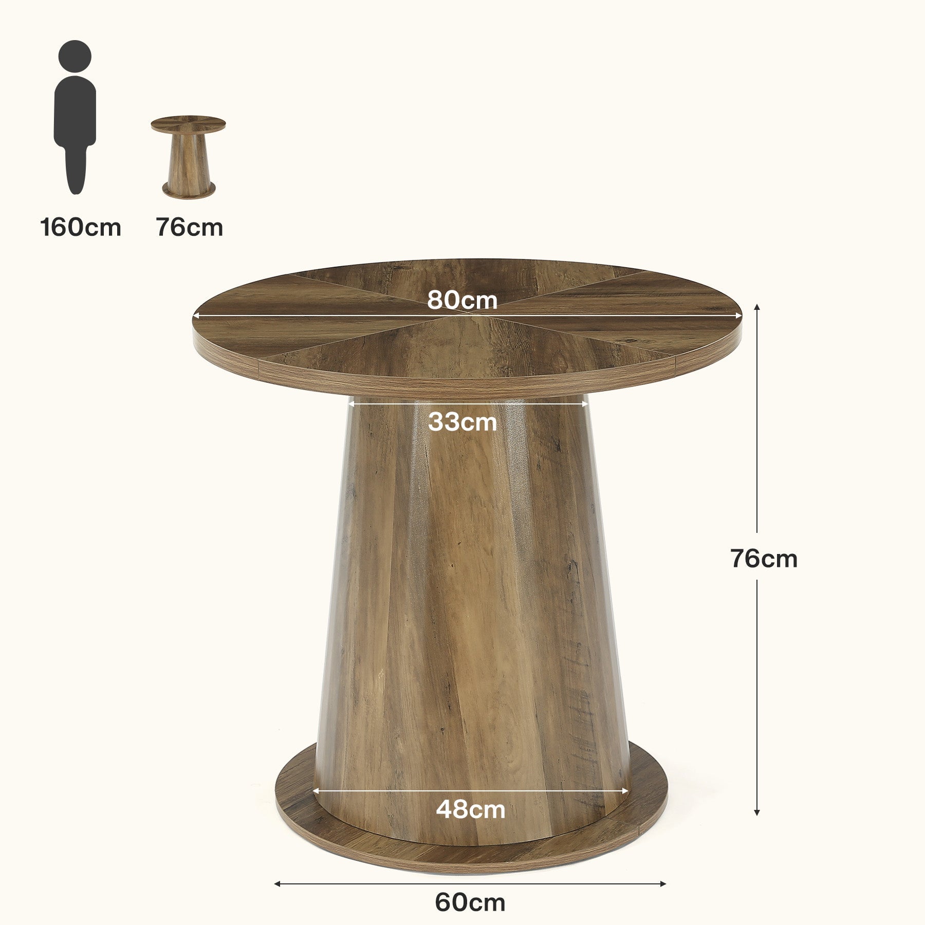 Tribesigns Mesa de comedor redonda para 2-4 personas, Mesa de cocina de 80 cm con base estable