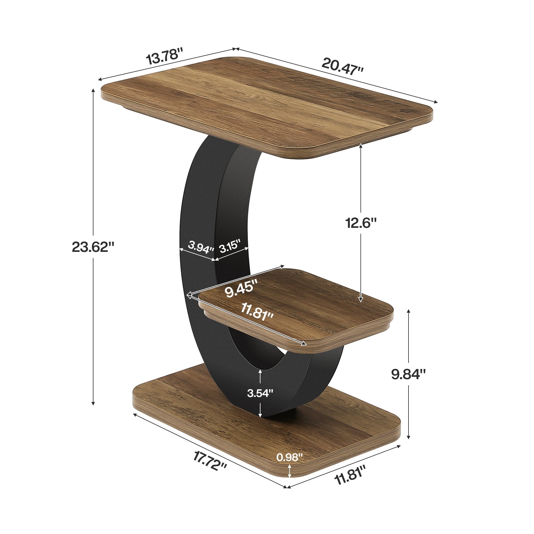 Tribesigns Mesita auxiliar estrecha de 60 cm con 2 niveles, Mesa auxiliar de madera de estilo industrial para salón y dormitorio
