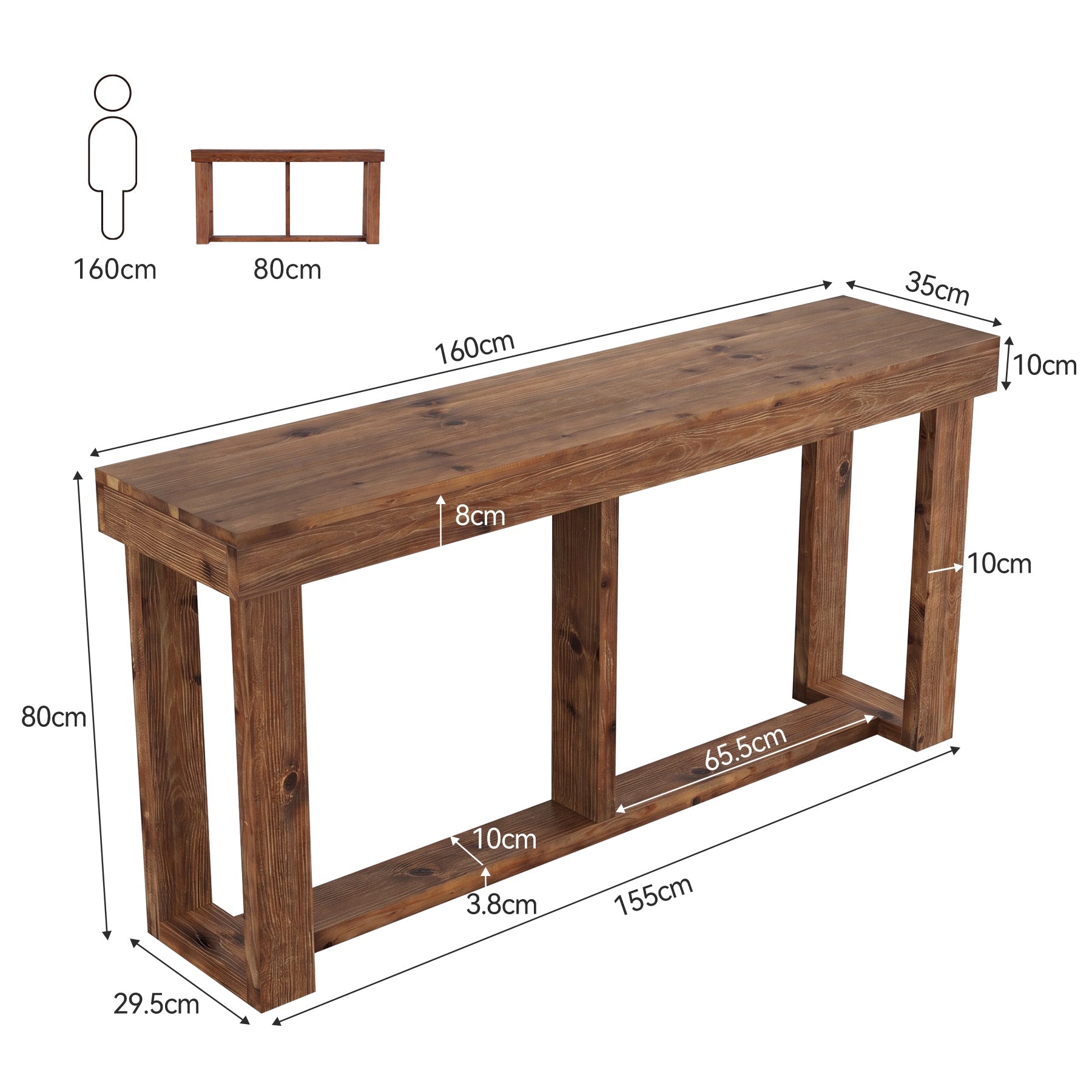 Tribesigns Mesa consola de madera maciza de 160 cm, Mesa estrecha de pasillo de estilo rústico para la entrada y el salón