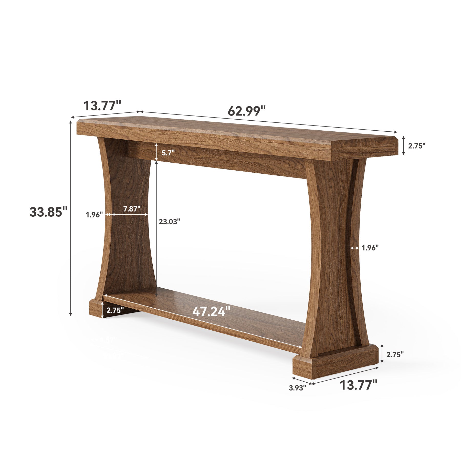 Tribesigns Mesa consola de 160 cm de largo con 2 estantes, Mesa estrecha para recibidor y sofá en imitación madera