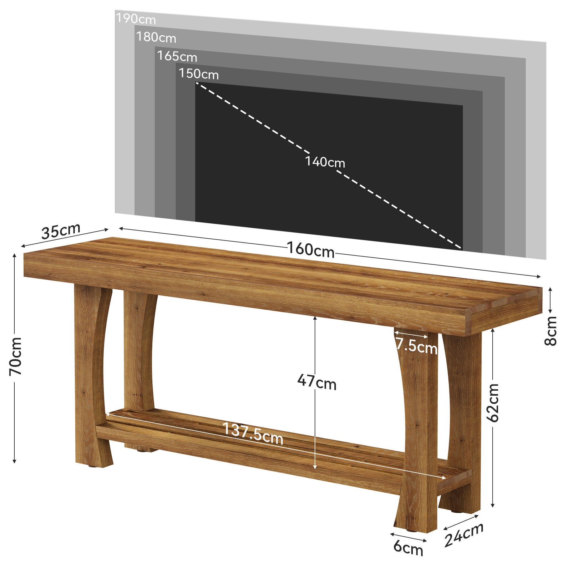 Tribesigns Mueble bajo para TV de madera maciza para televisores de 55 a 70 pulgadas con 2 estantes y patas de madera cónicas