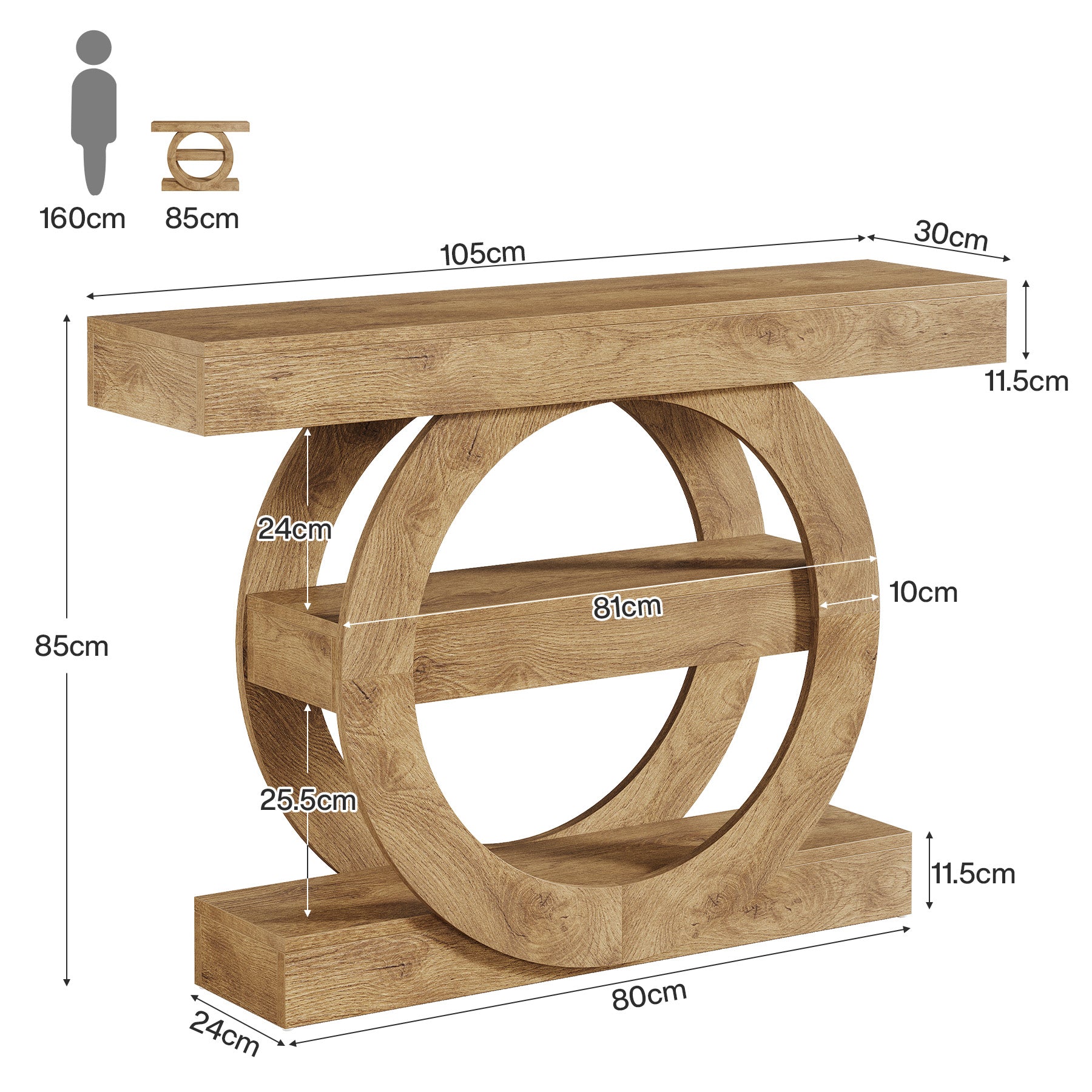 Tribesigns Consola de 105 cm, Mesa de recibidor de sofá de 3 niveles con compartimentos de almacenamiento