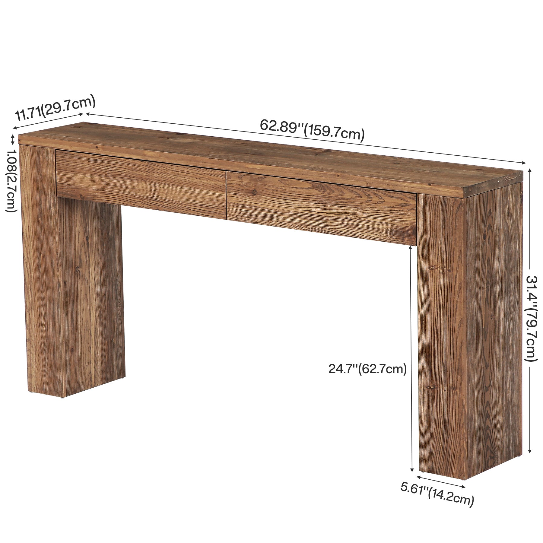Tribesigns Consola de madera maciza con cajones, Mesa de recibidor de 160 cm, consola estrecha