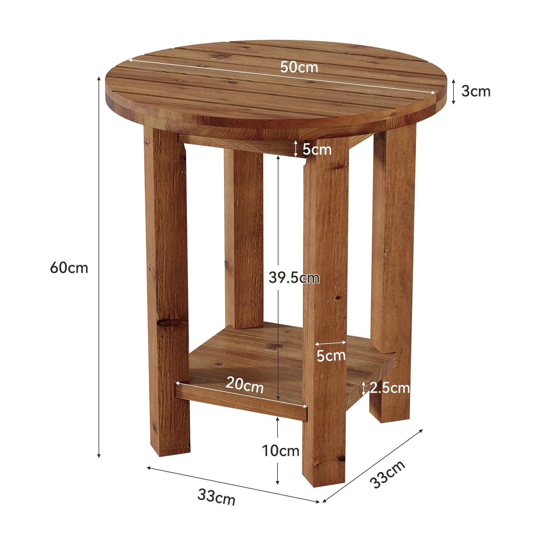 Mesita de noche redonda de 50 cm, Mesa de dos niveles para dormitorio