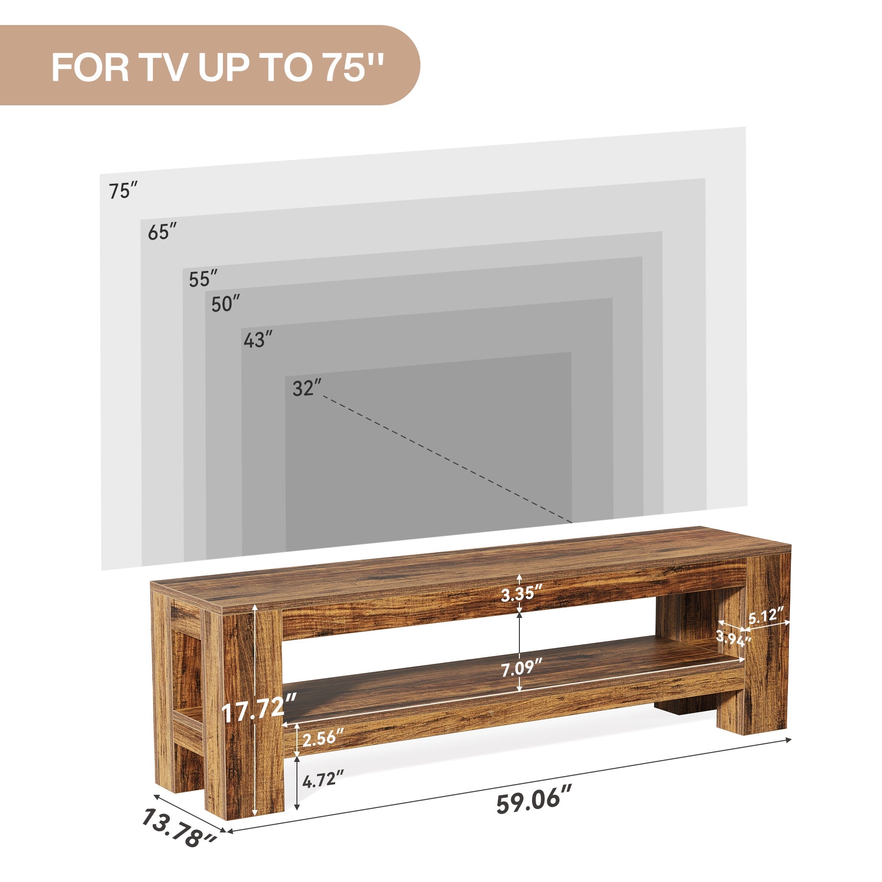Tribesigns Mueble bajo para TV de 150 cm para televisores de 55 a 75 pulgadas, Consola de TV rústica con estante