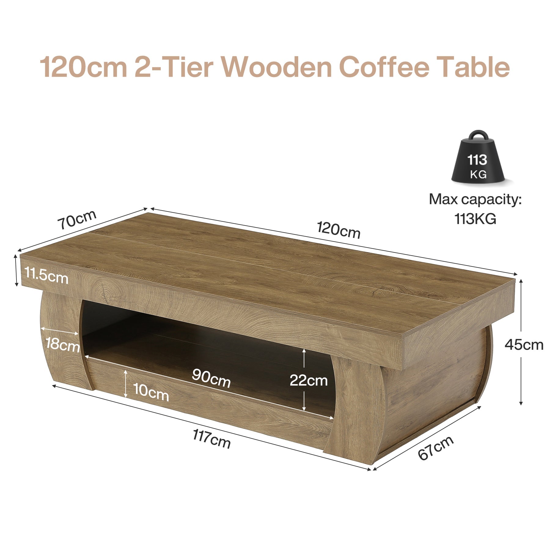 Tribesigns Mesa de centro moderna de 140 cm con estante de almacenamiento abierto, Mesa de salón rectangular con laterales curvos para salón