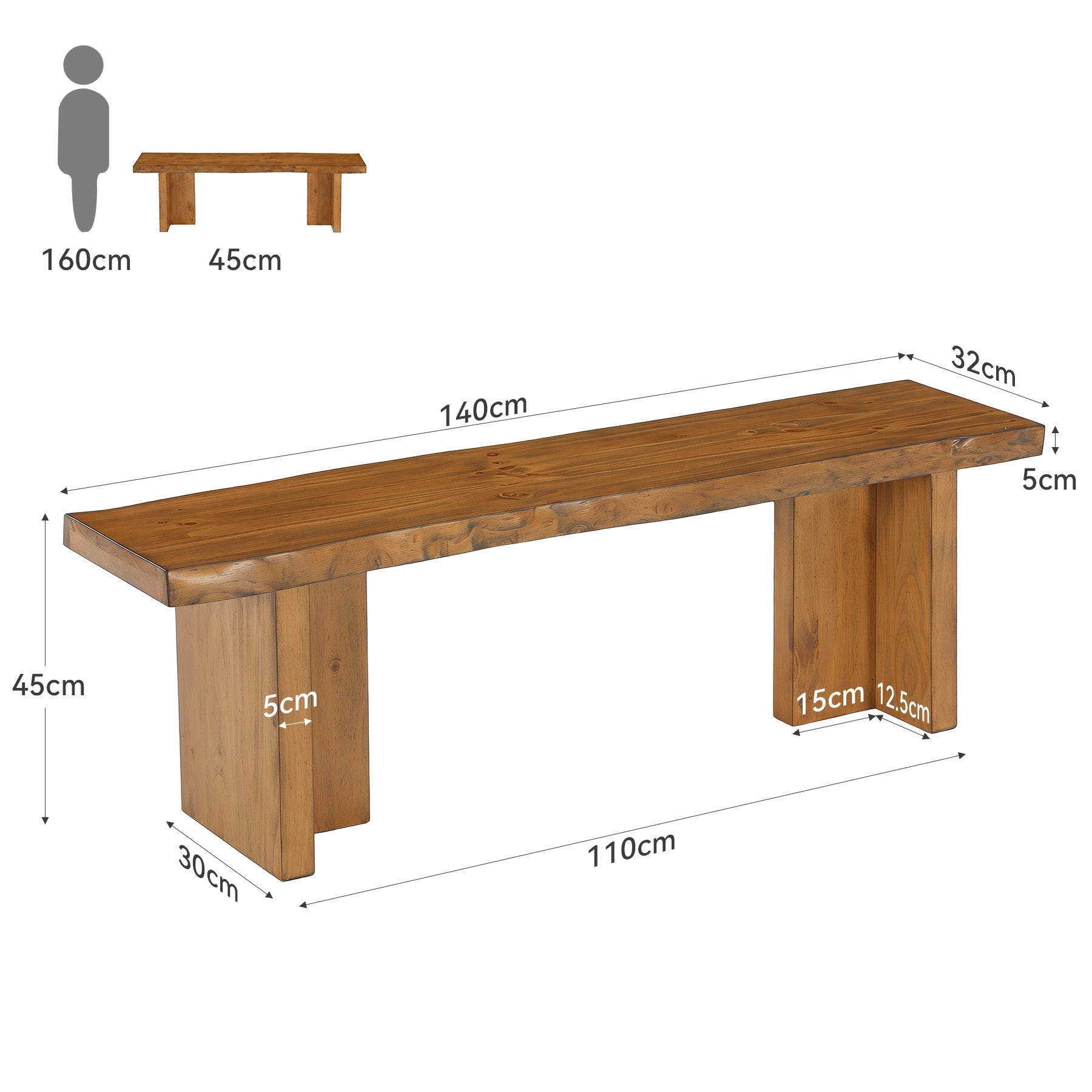 Tribesigns Banco de madera maciza de 140 cm, Banco para zapatos para el recibidor Banco de madera para 2-3 personas