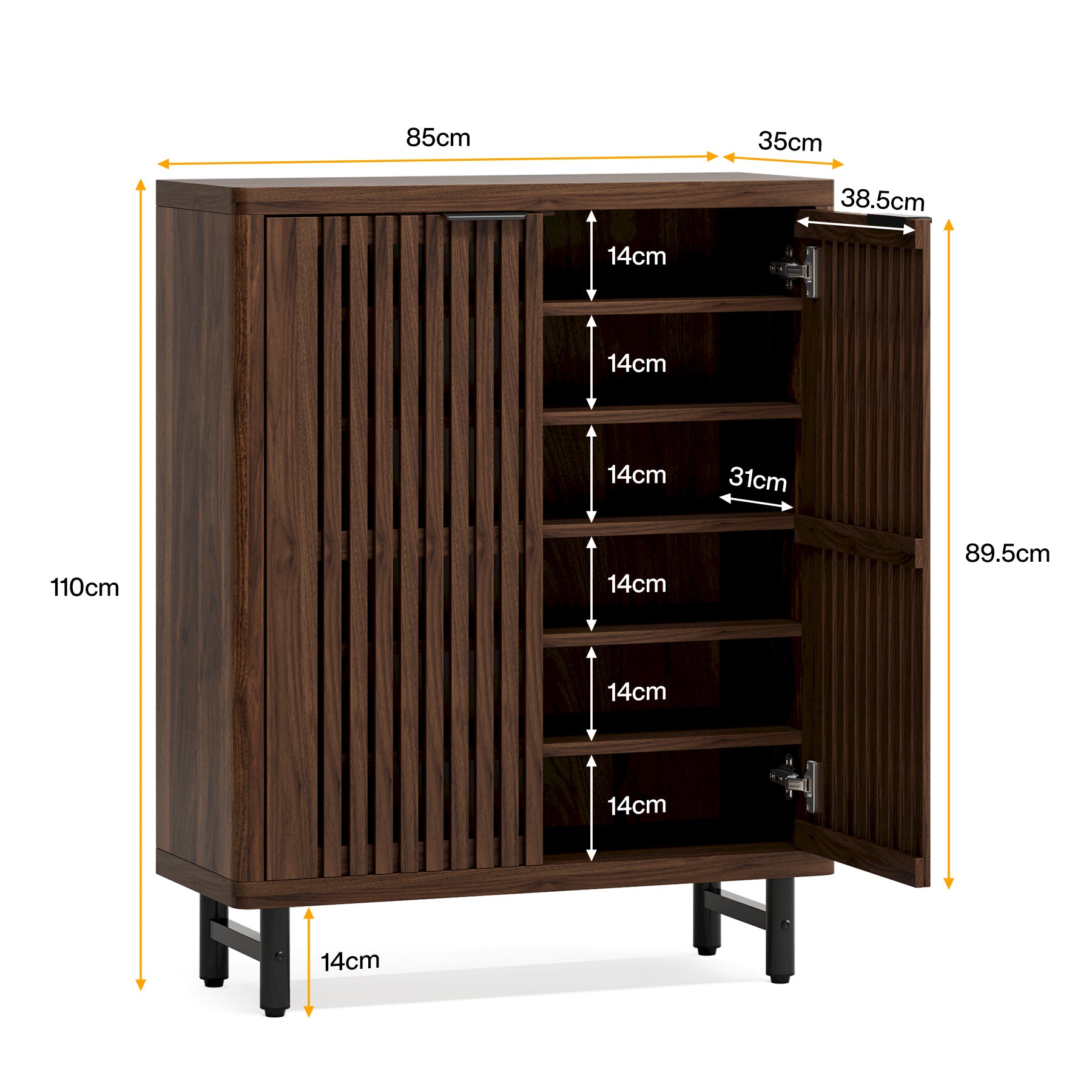 Tribesigns Zapatero de madera de 6 niveles con puertas de lamas y estantes ajustables
