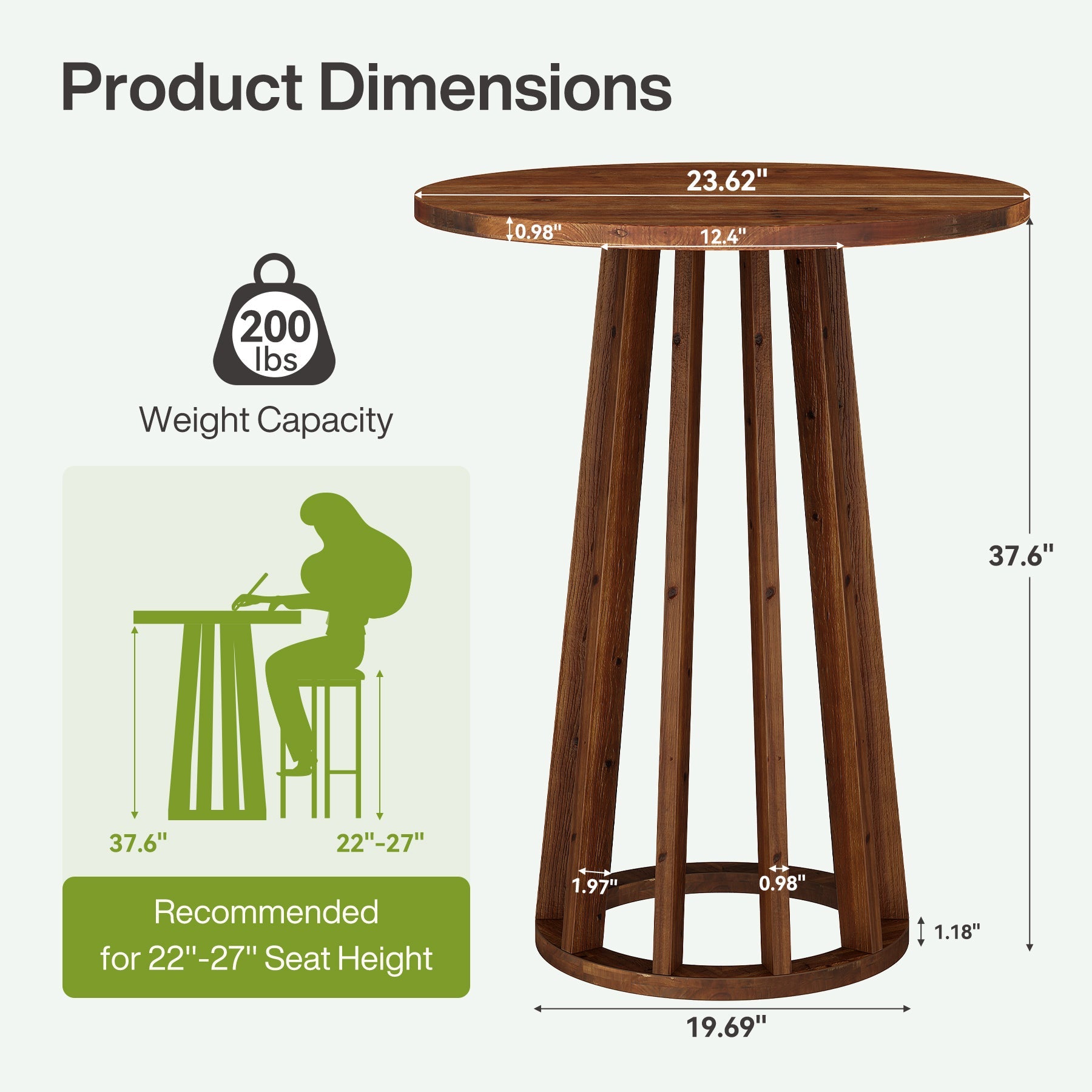 Tribesigns Mesa redonda alta, de 95 cm de altura, Mesa de bar de madera maciza de estilo rústico