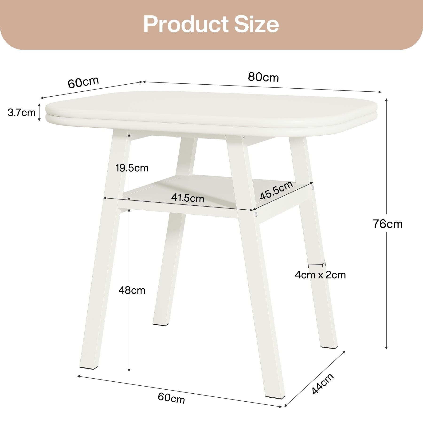 Tribesigns Mesa de comedor de 80 cm para 2-4 personas, Mesa de cocina moderna con almacenaje y estructura de metal en color blanco