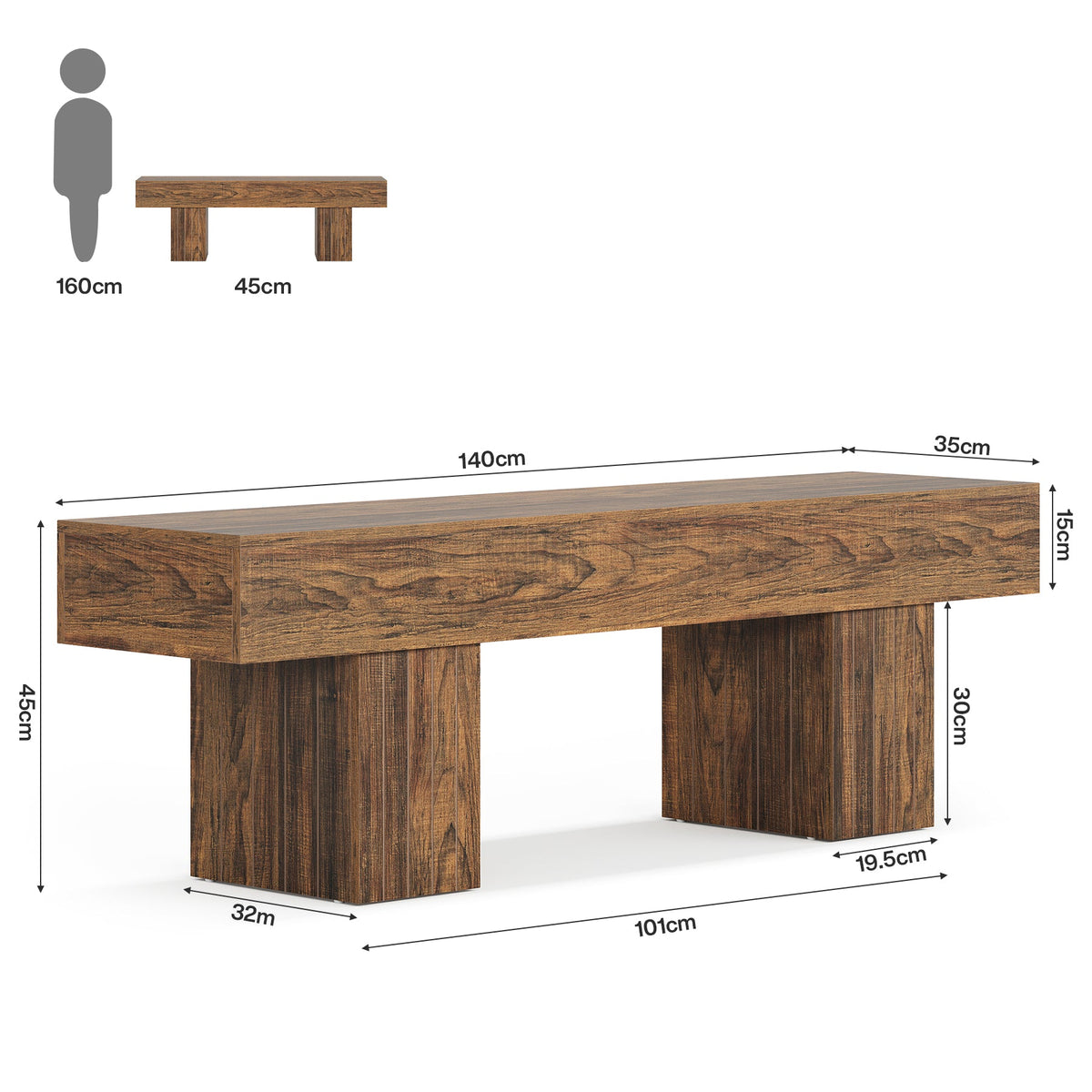 Tribesigns Banco de madera de 140 cm, Banco de comedor rústico de estilo campestre