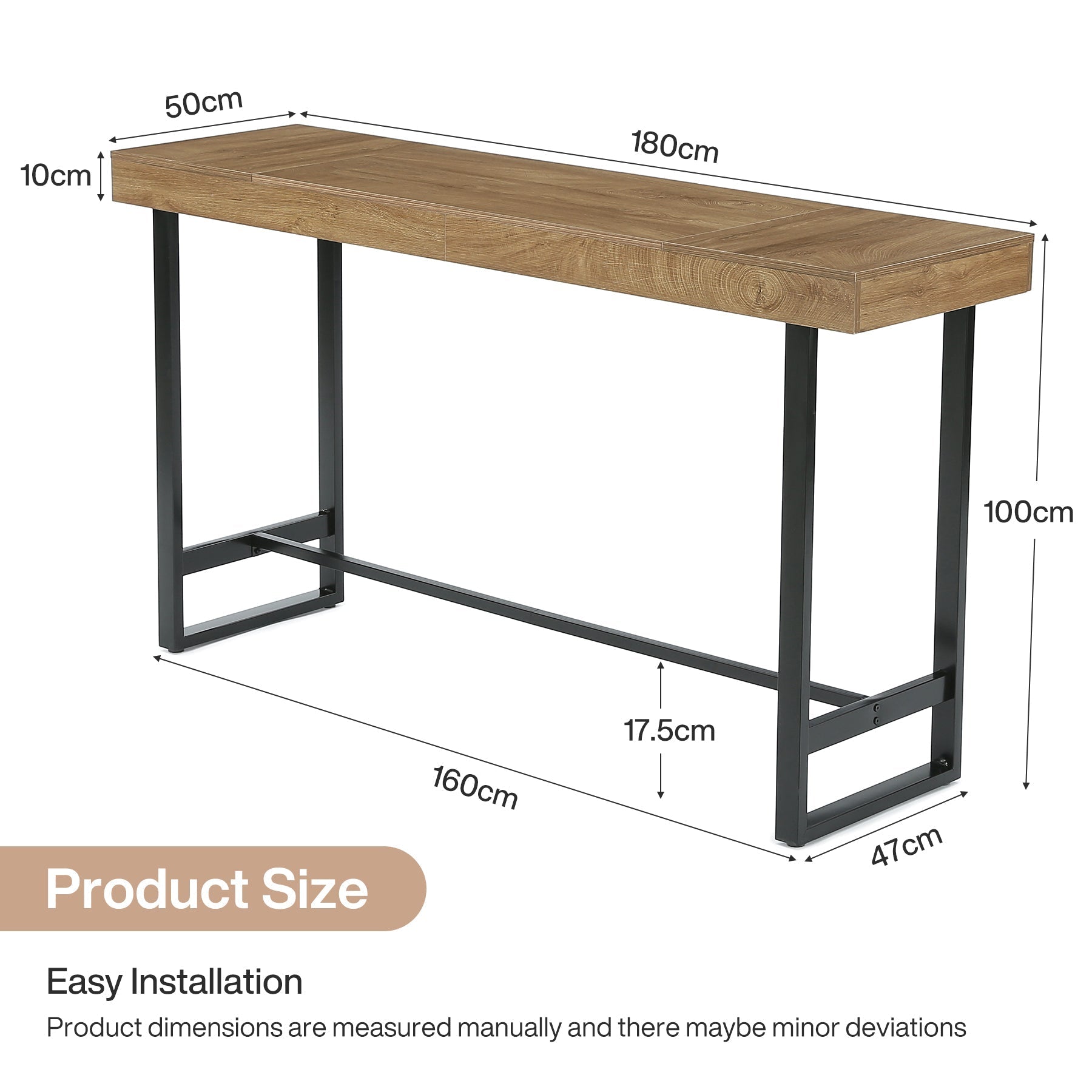Tribesigns Mesa de bar de 180 cm, Mesa alta con estructura metálica y reposapiés