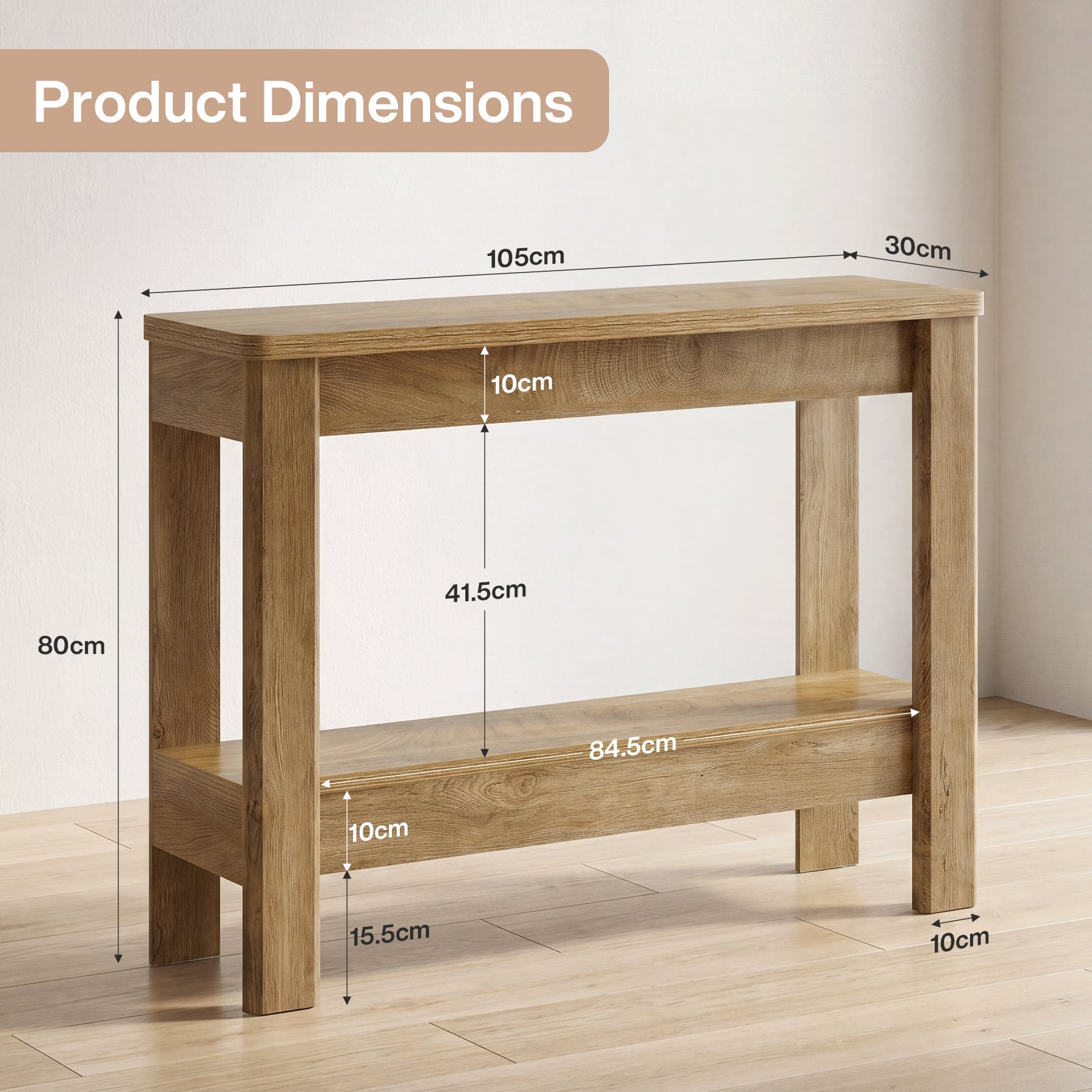 Tribesigns Consola rústica de 105 x 30 x 80 cm con almacenamiento abierto, Mesa auxiliar estrecha para recibidor y sala de estar