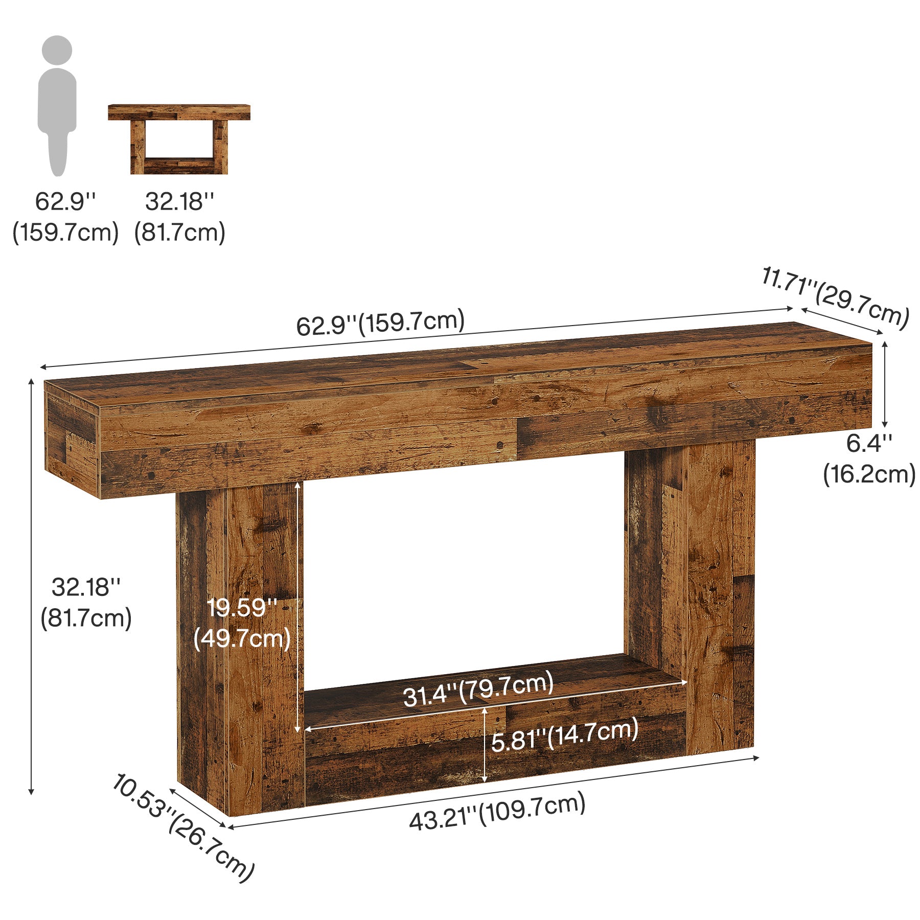 Tribesigns Mesa consola de madera de 160 cm, Mesa de sofá de granja con 2 niveles Mesa de entrada