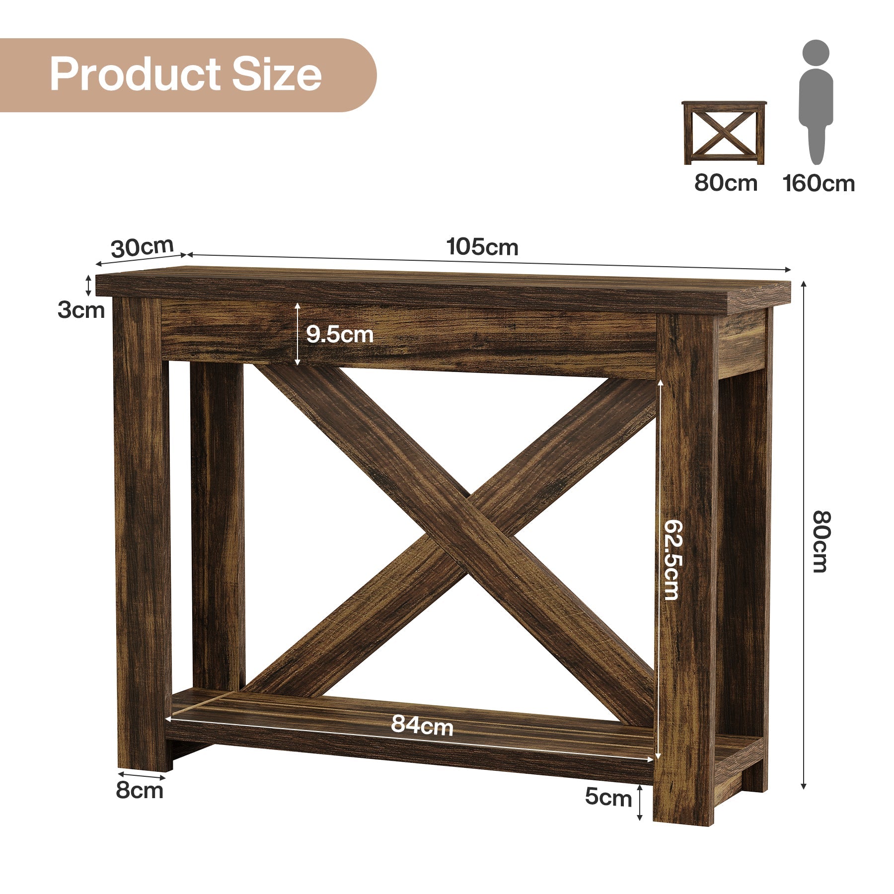 Tribesigns Mesa consola de 105 cm en estilo rústico con estante, Mesa estrecha para pasillo con 2 niveles