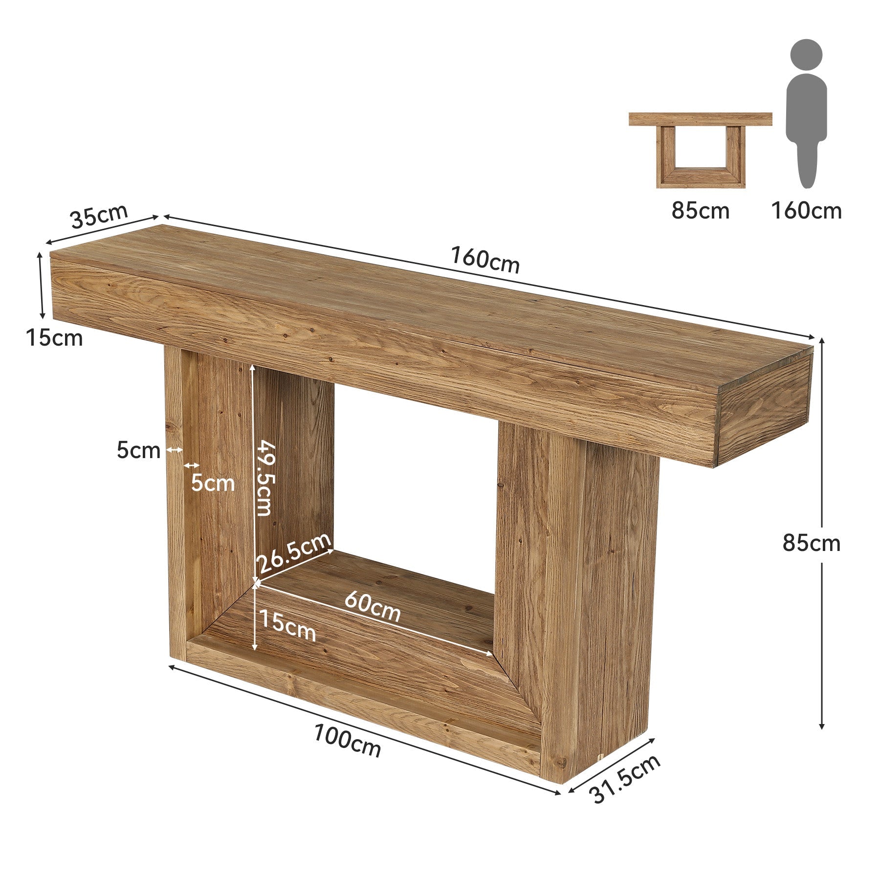 Tribesigns Mesa consola estrecha de madera maciza de 160 cm, Estilo rústico con estructura en forma de U y estante