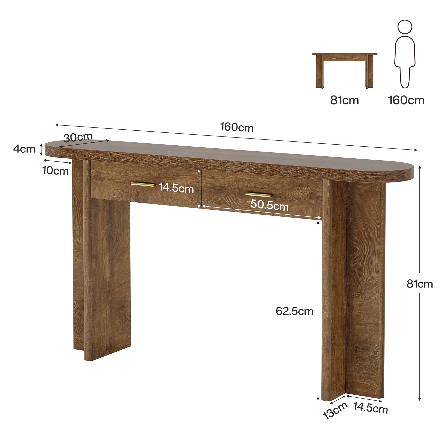 Tribesigns Consola de madera de 160 cm de estilo rústico, Mesa de recibidor ovalada con 2 cajones y espacio de almacenamiento