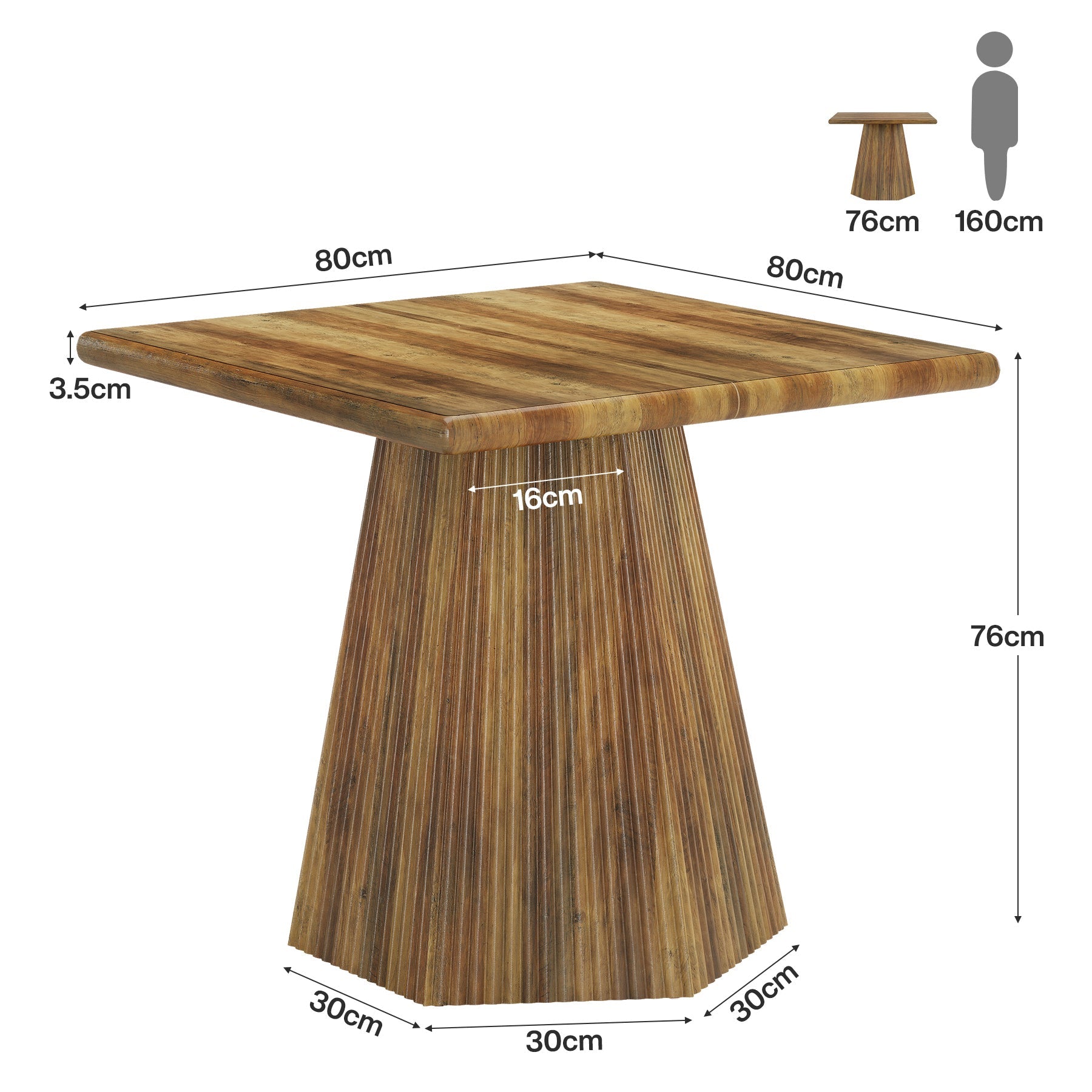 Tribesigns Mesa de comedor cuadrada de 80 cm para cuatro personas, Mesa de cocina con base resistente