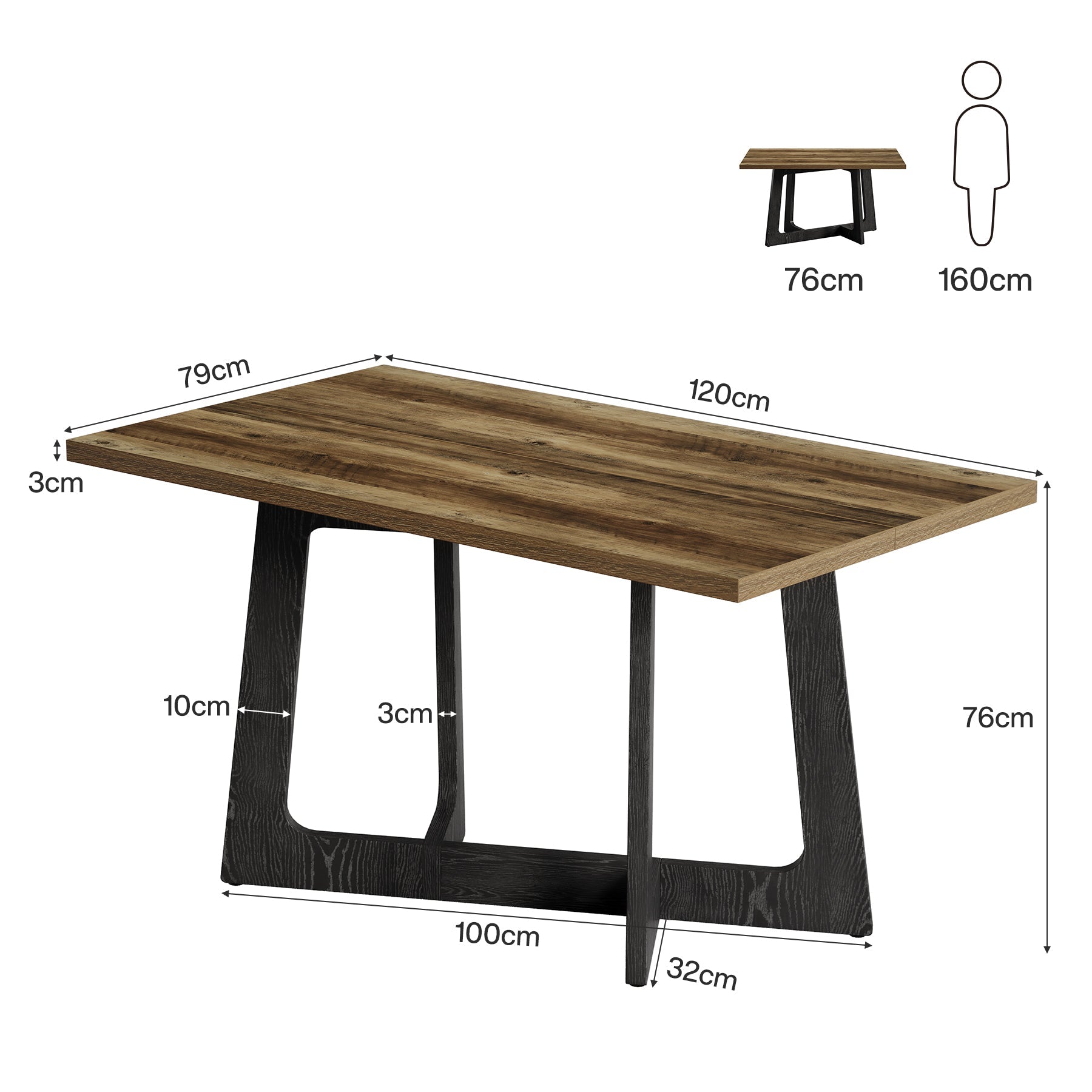 Tribesigns Mesa de comedor de 120 x 79 cm para 2-4 personas con base robusta