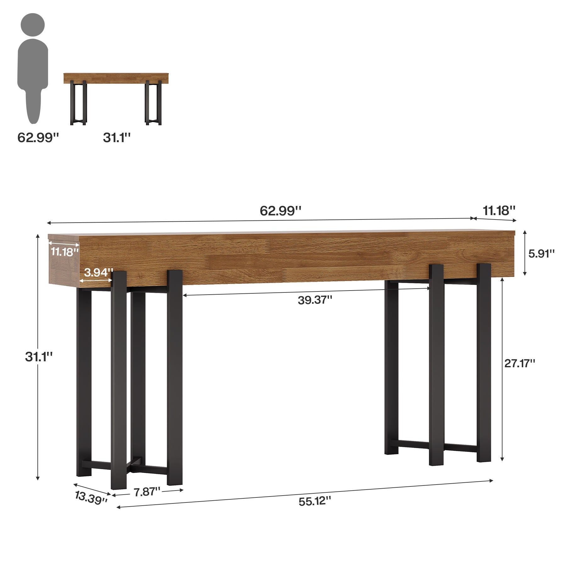 Tribesigns Mesa consola de 160 cm, Mesa de banco de madera para recibidor y entrada